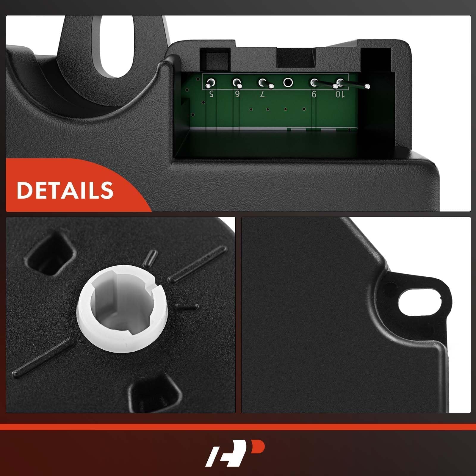 A-Premium blend door actuator with GM model fitment reference.