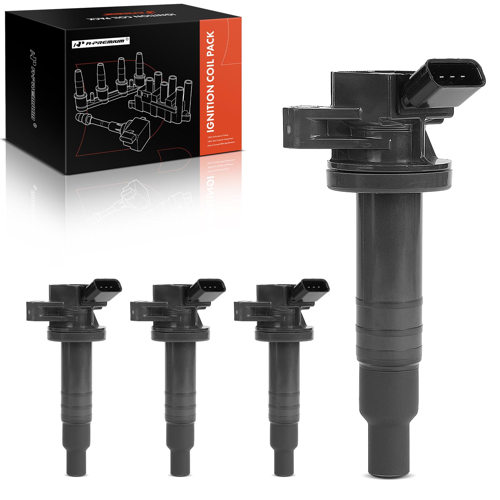A-Premium ignition coil pack 4-set installed on engine valve cover for easy fitment