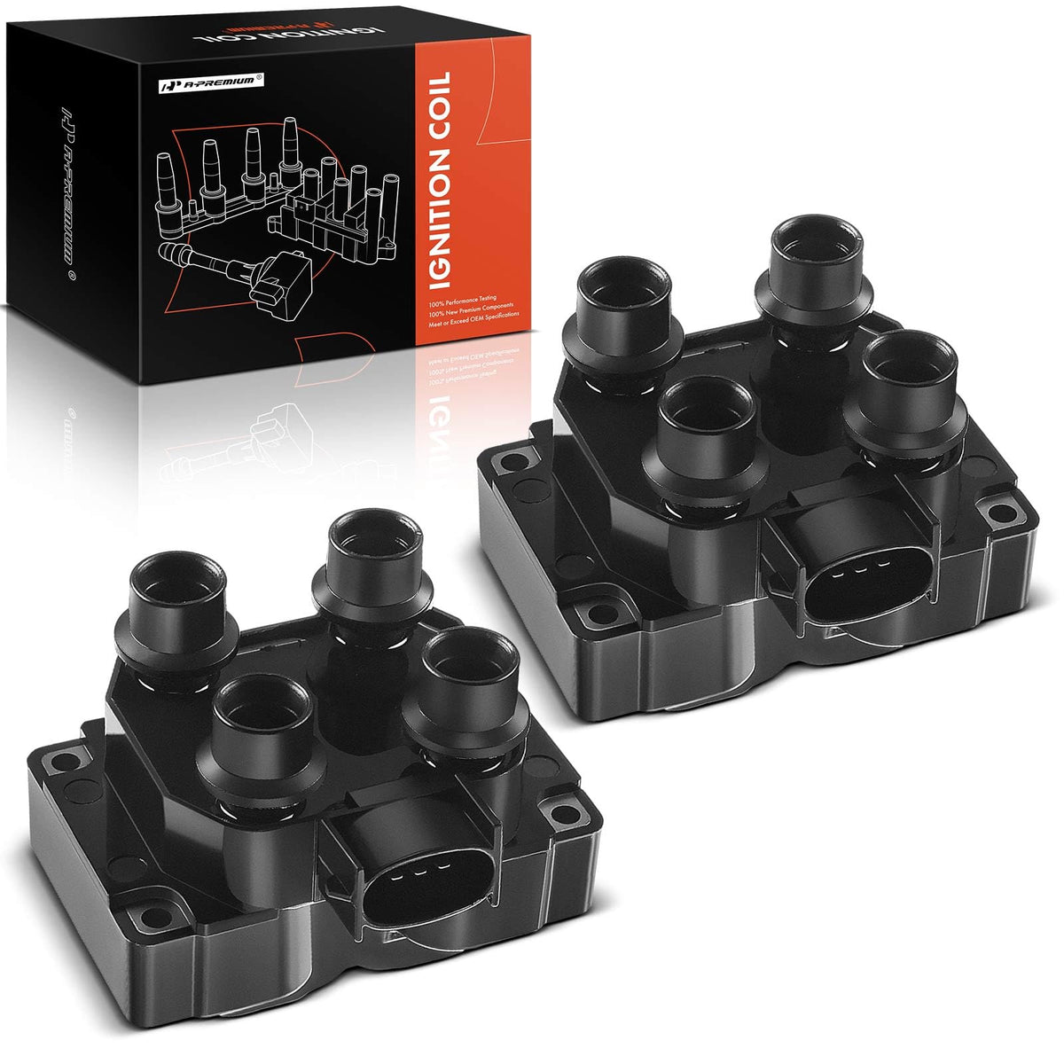 A-Premium ignition coil set 2 front view for Ford 4.6L engines.