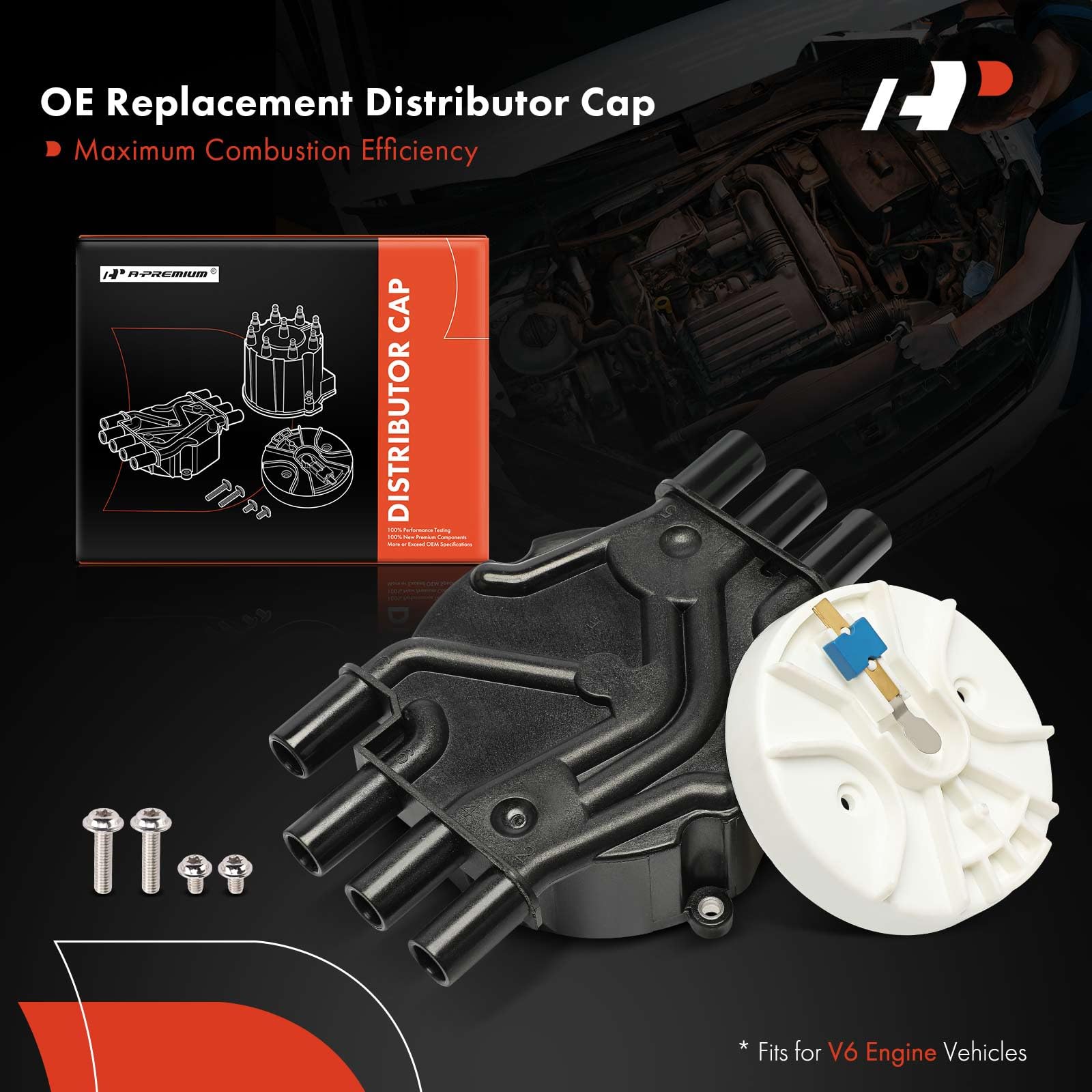 A-Premium ignition distributor cap on a vehicle demonstrates easy fitment and broad compatibility.