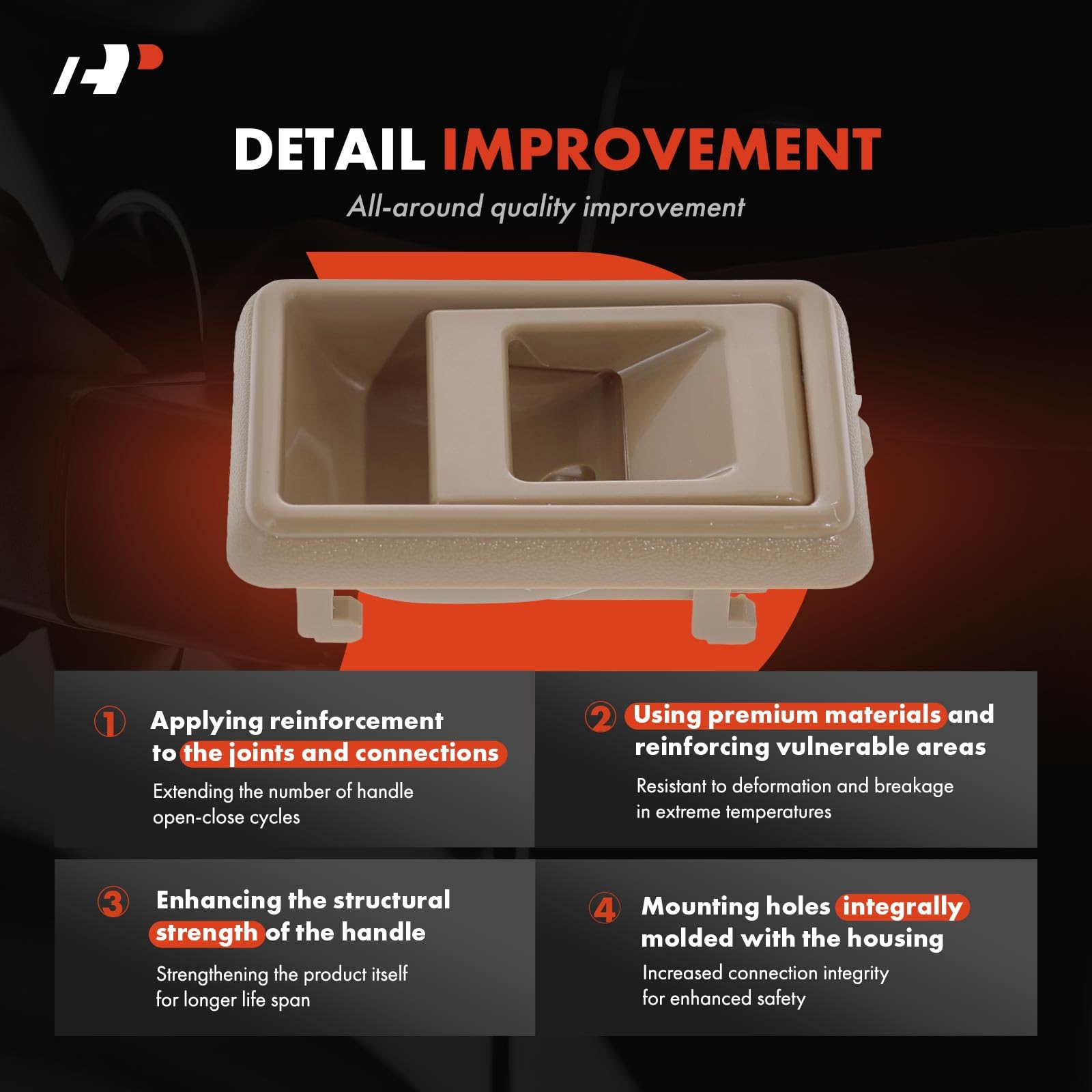 A-Premium interior door handle for Toyota Tacoma rear driver side, beige, direct replacement.