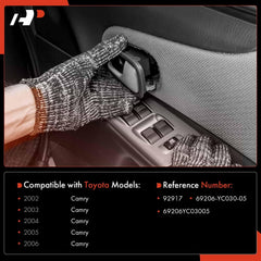 Interior door handle with beige housing and chrome lever enhances Camry cabin aesthetics.