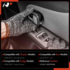 A-Premium interior door handle with black housing close-up, chrome lever detail.