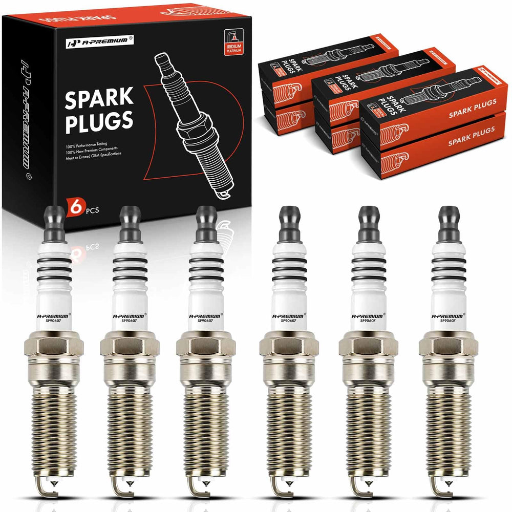 A-Premium iridium platinum spark plugs six-pack in packaging, ready for installation.