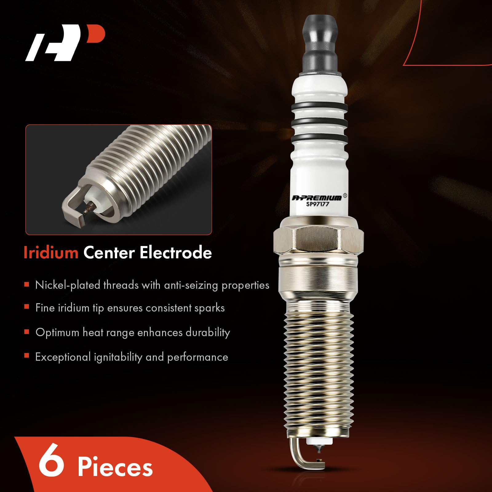 Close-up of iridium tip highlights durability and precise spark delivery