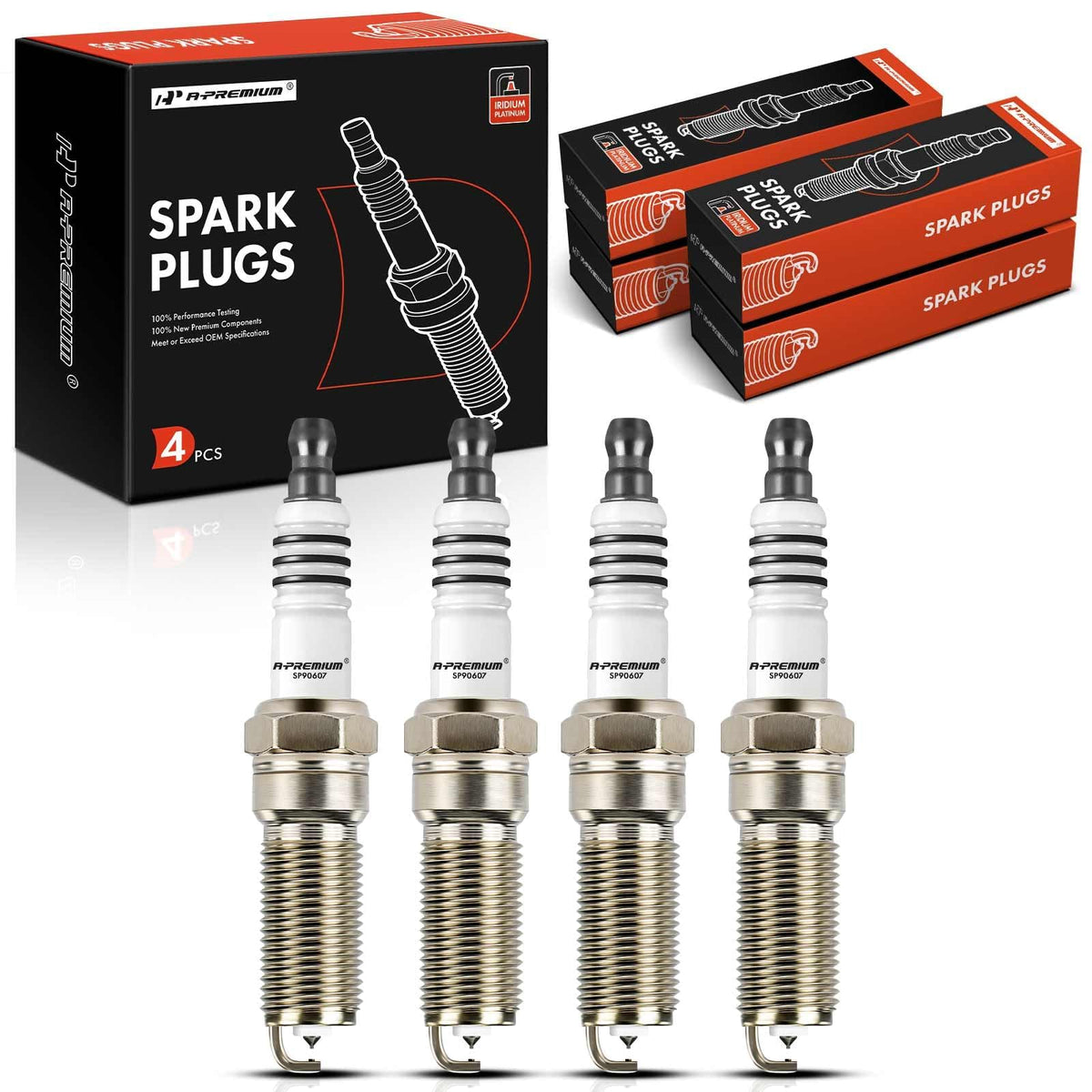 A-Premium Iridium Platinum spark plugs front view in packaging for dependable ignition