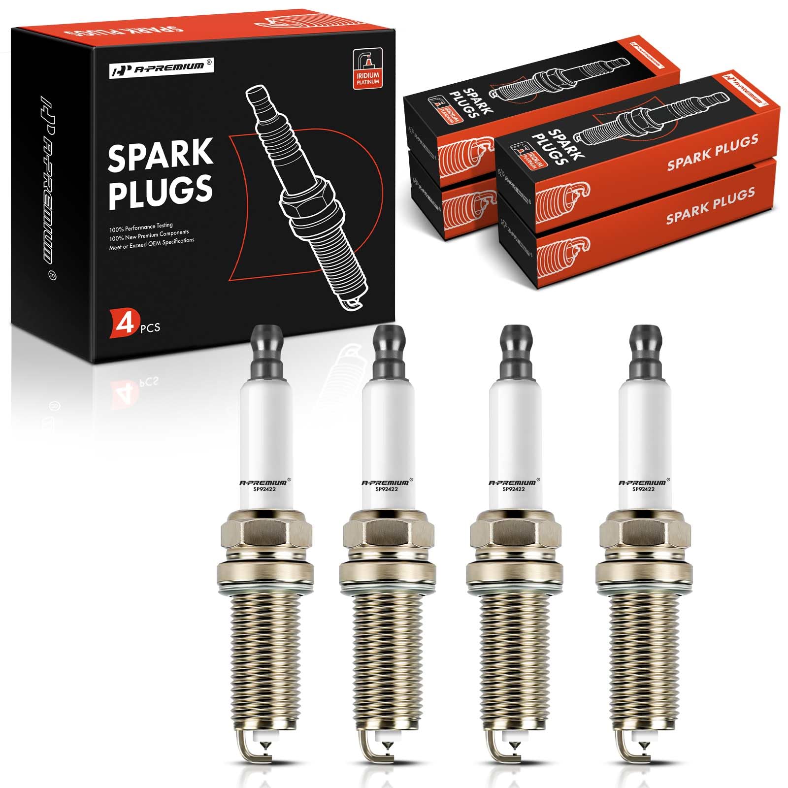 A-Premium iridium-platinum spark plugs pack of four for broad vehicle compatibility.