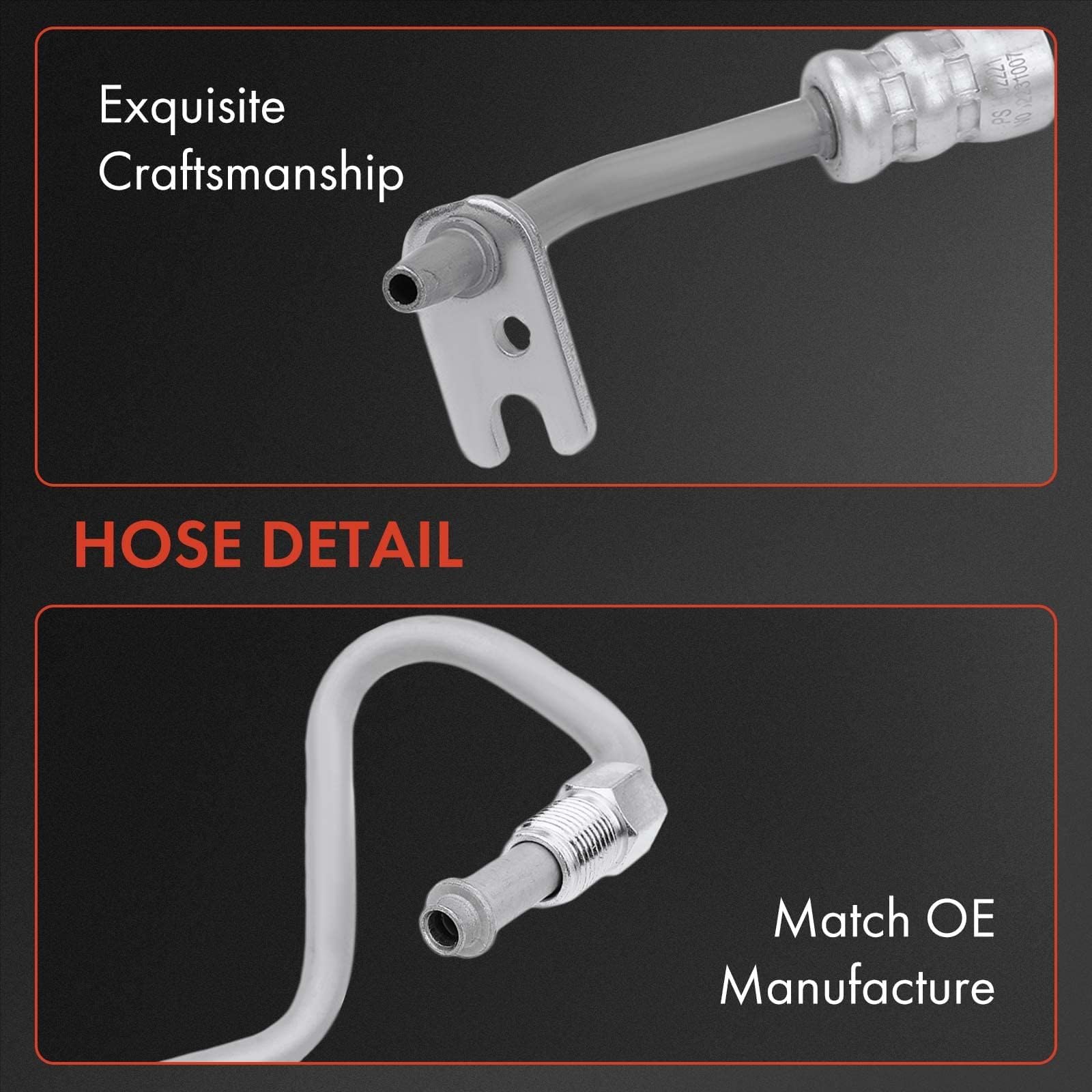 Close view of leakage-free design in A-Premium power steering hose assembly.