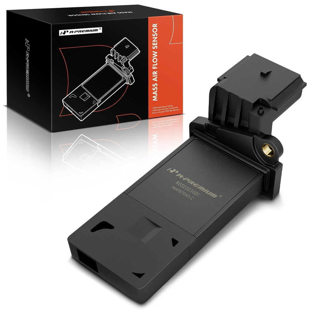 A-Premium MAF sensor front view with 8-pin connector for reliable engine performance.