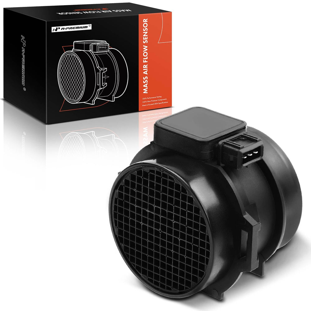 A-Premium MAF sensor assembly for BMW 323i 1999-2000 with 3-pin connector and clear fit.
