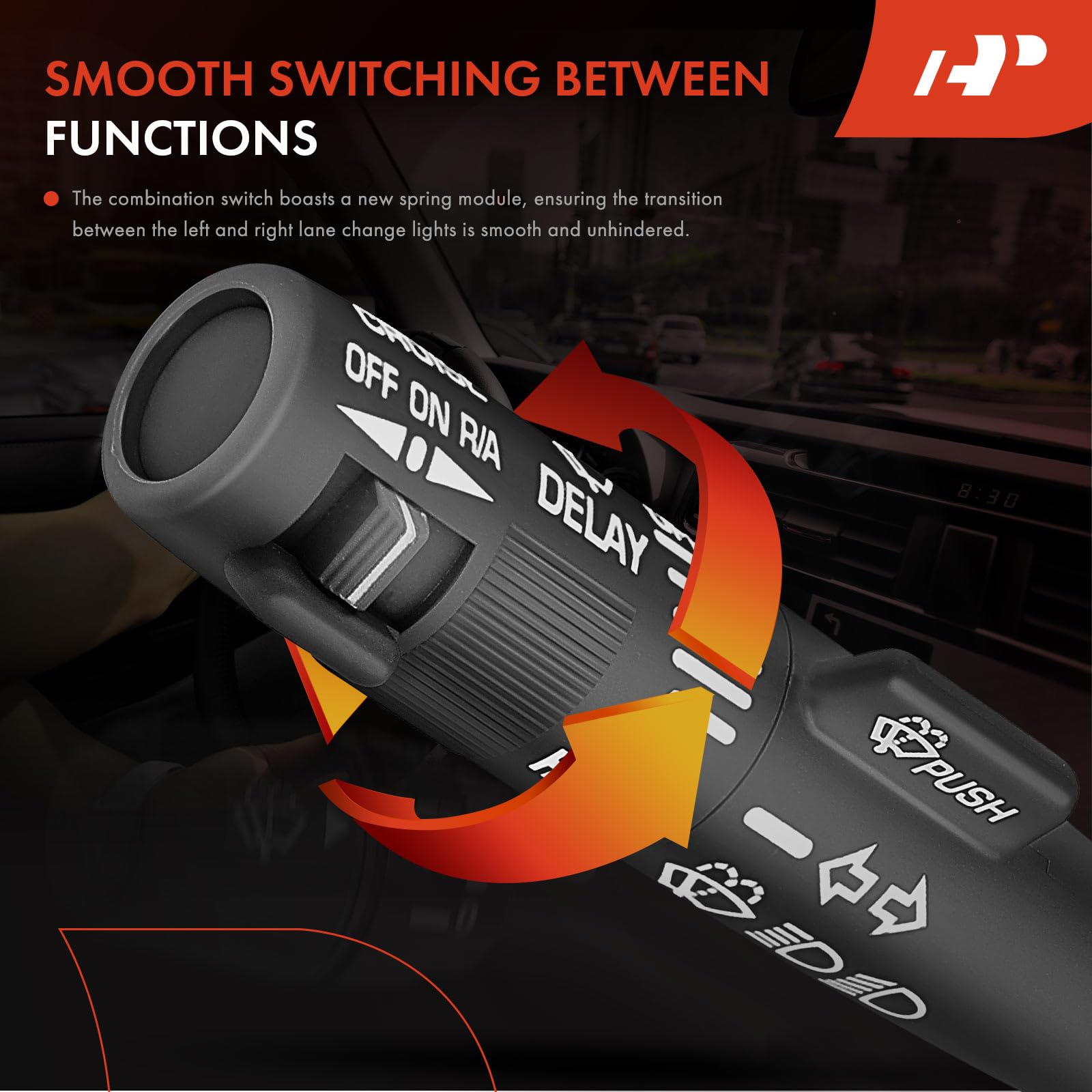 A-Premium Turn-signal lever detail enables crisp signaling.