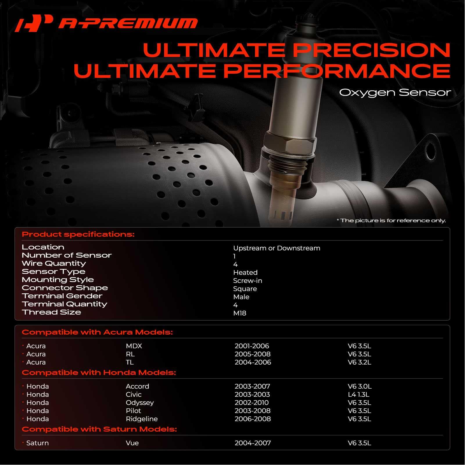 A-Premium downstream sensor with heated element for reliable readings.