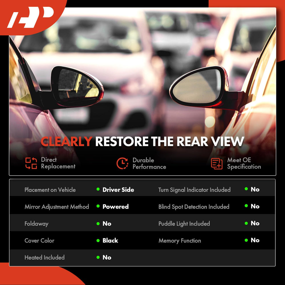 A-Premium outside mirror in black finish offers a factory-like appearance