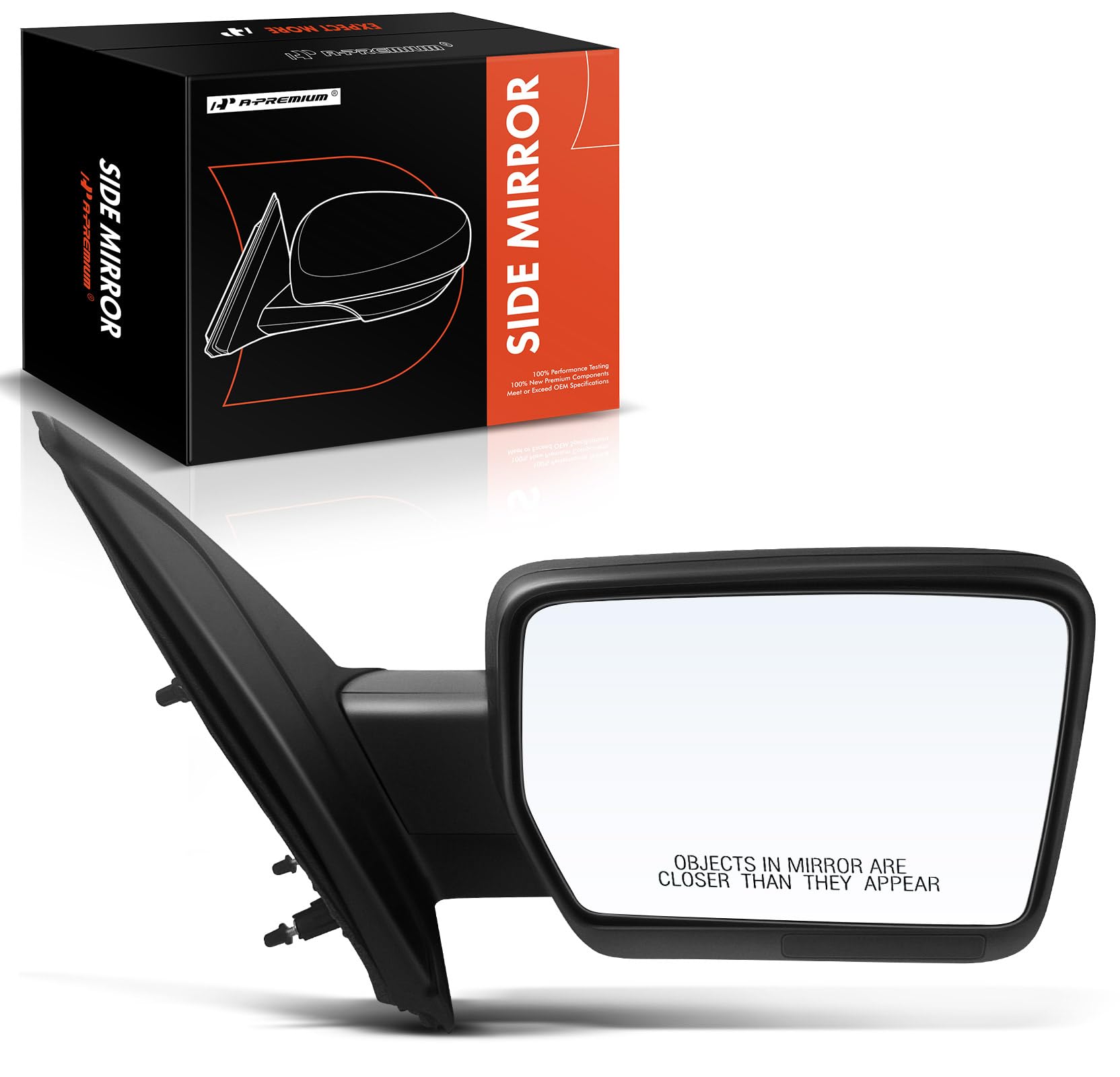 A-Premium passenger-side manual door mirror front-right in textured black for safer lane checks.