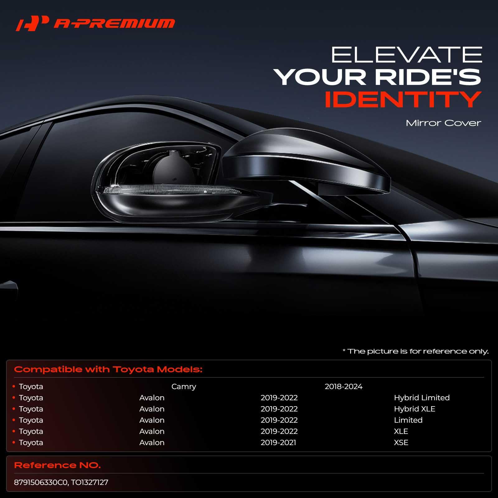 A-Premium mirror cover side profile highlighting smooth black finish