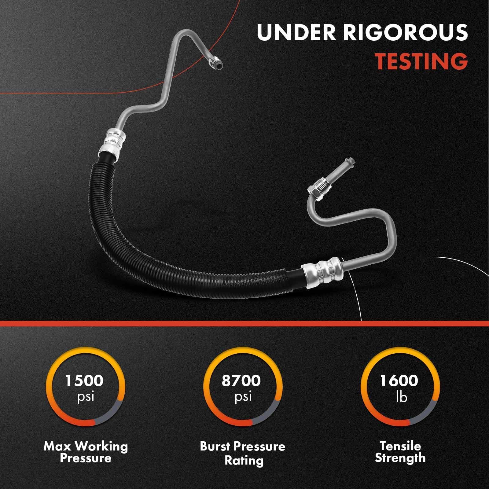 A-Premium power steering hose assembly under-hood view shows secure O-ring seal to prevent leaks.