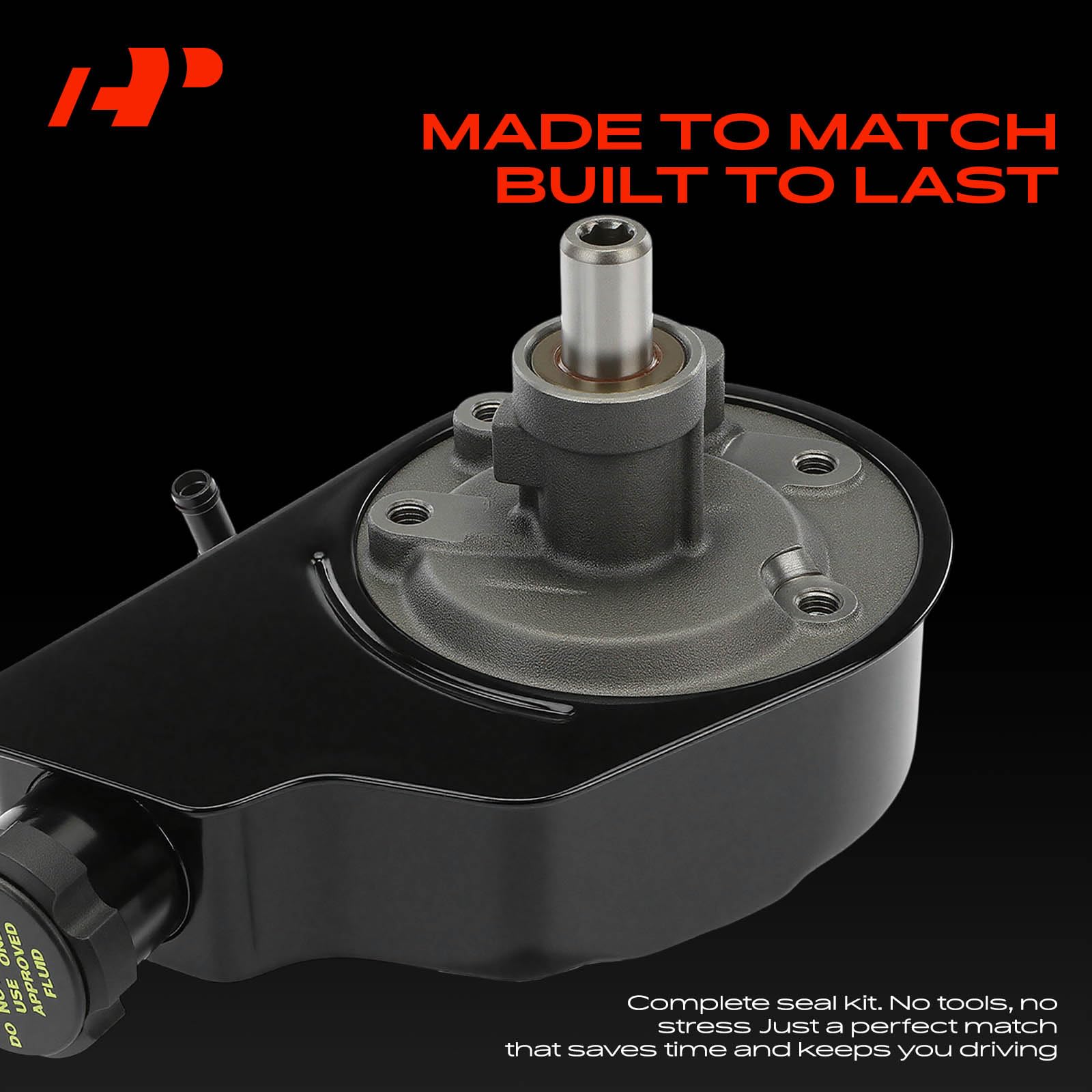 A-Premium power steering pump with reservoir, in-box packaging supports fast replacement.