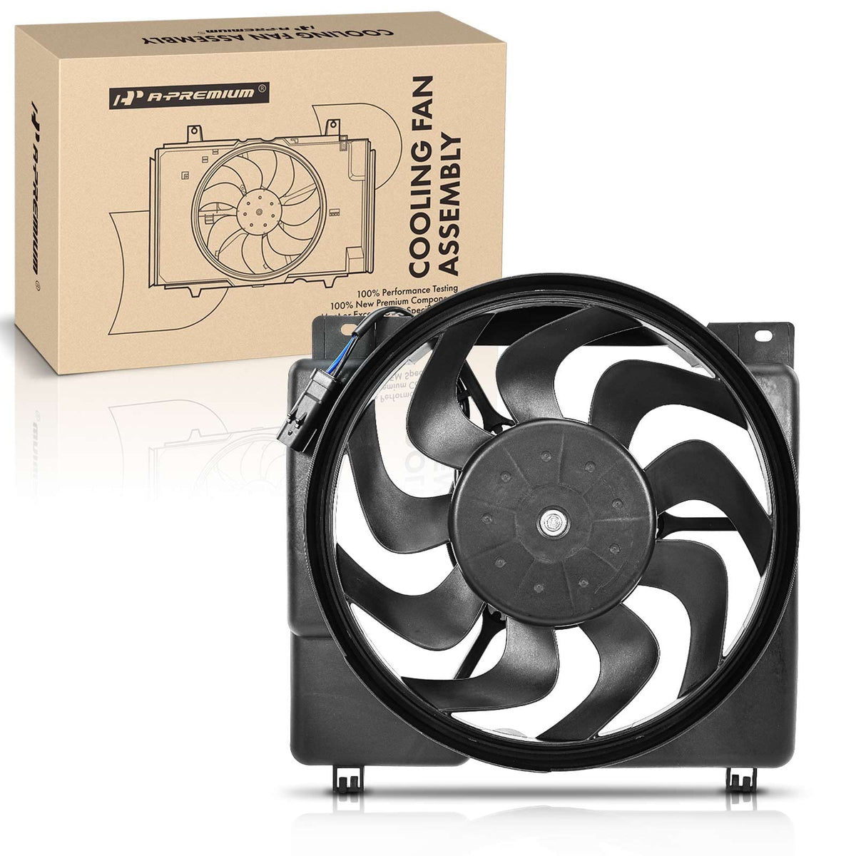 A-Premium radiator fan assembly for Jeep Cherokee front view improves cooling consistency.