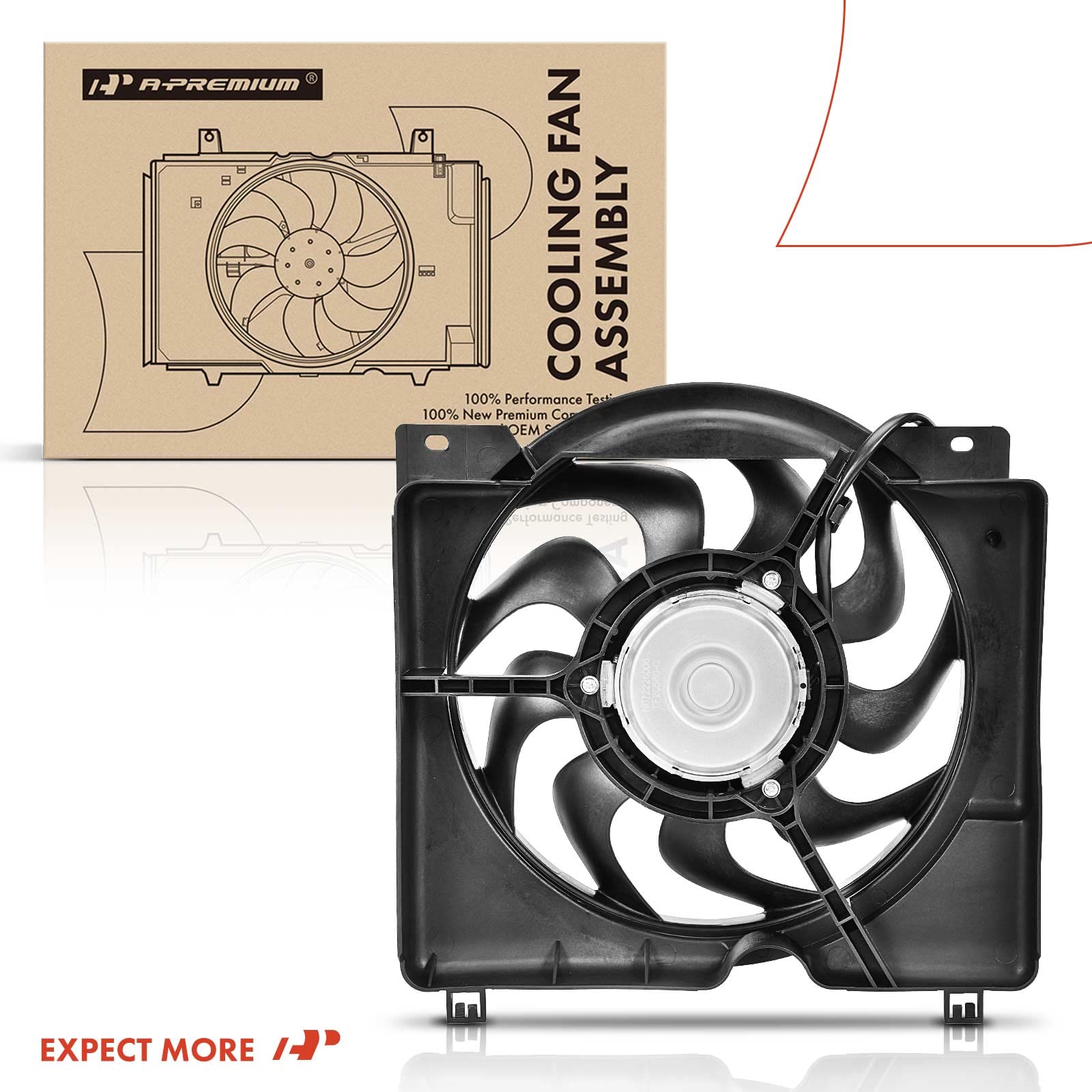 Sturdy packaging protects the A-Premium radiator fan assembly during shipping.