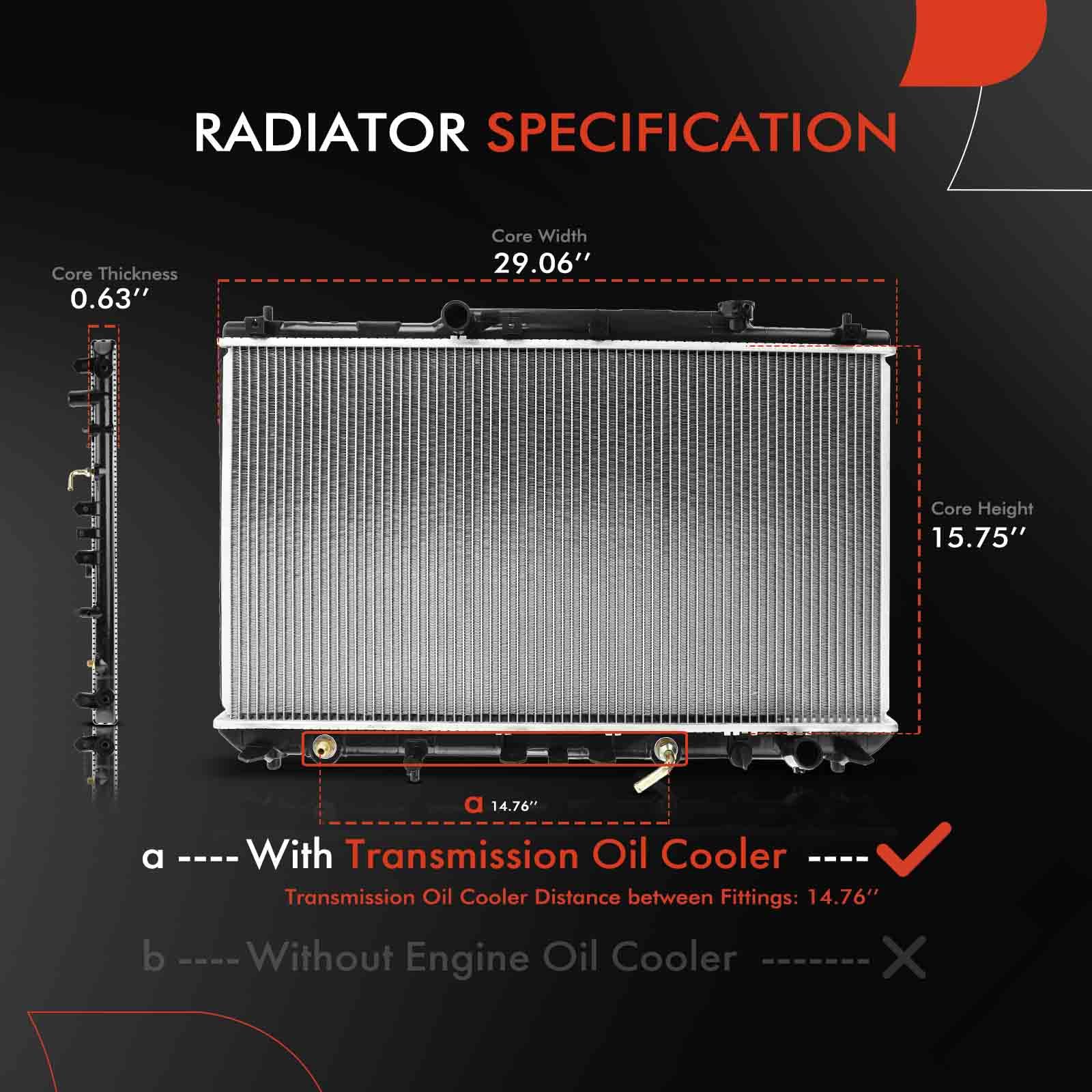 A-Premium radiator side view illustrating compact fit in Camry engine bay