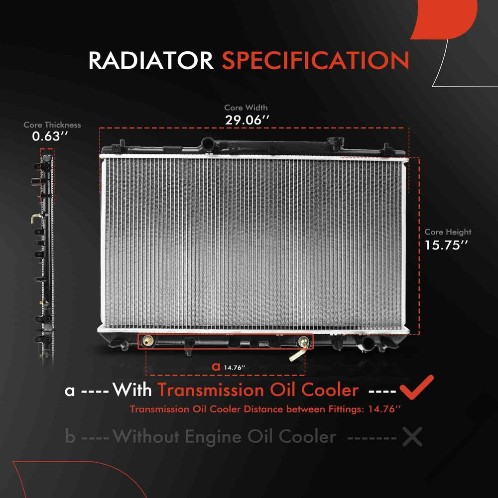 A-Premium radiator side view illustrating compact fit in Camry engine bay