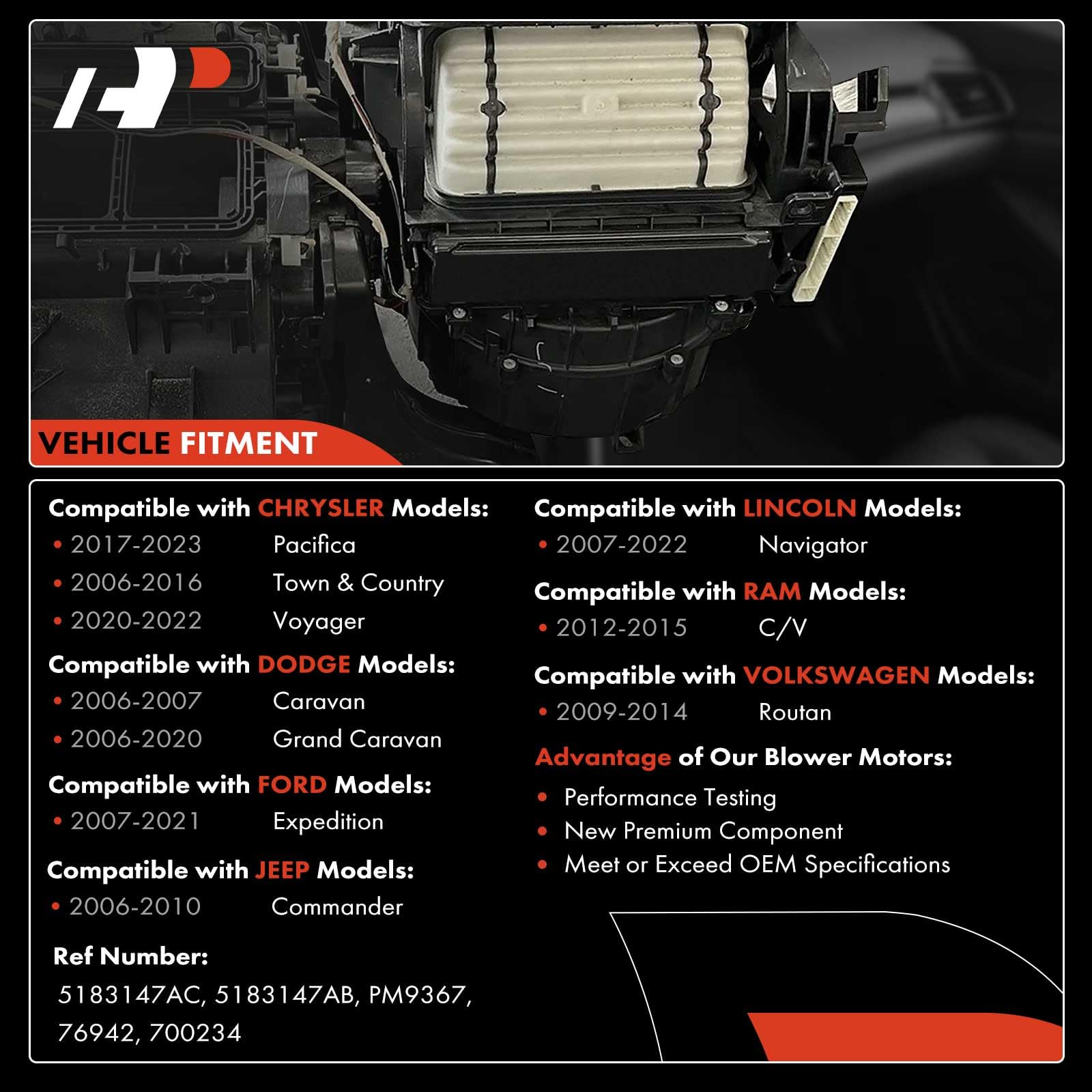 APremium rear blower motor for Jeep Commander, OE-style windings.