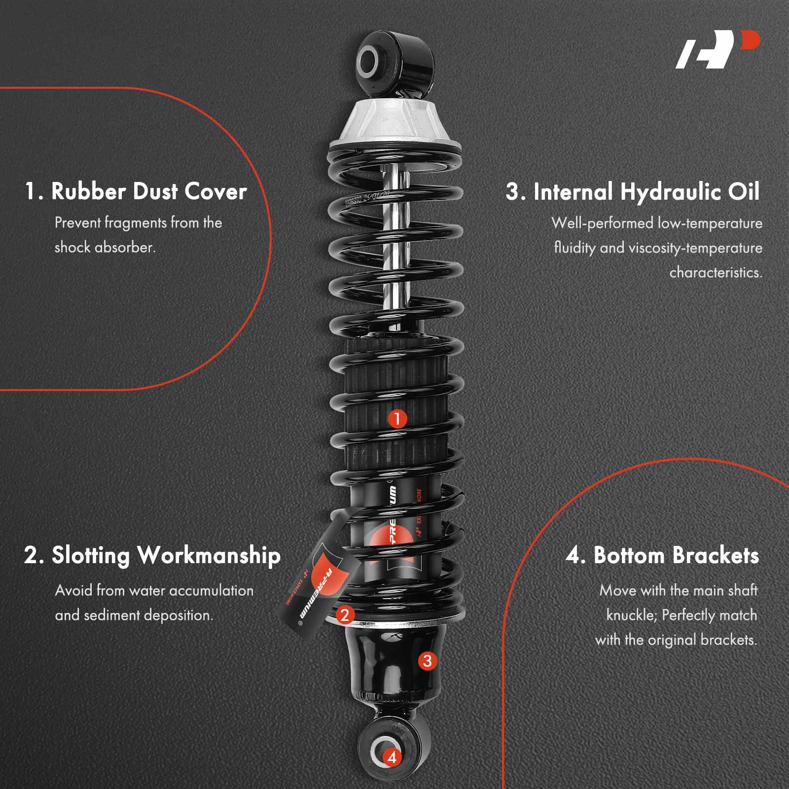 A-Premium rear shock assembly box view for direct replacement