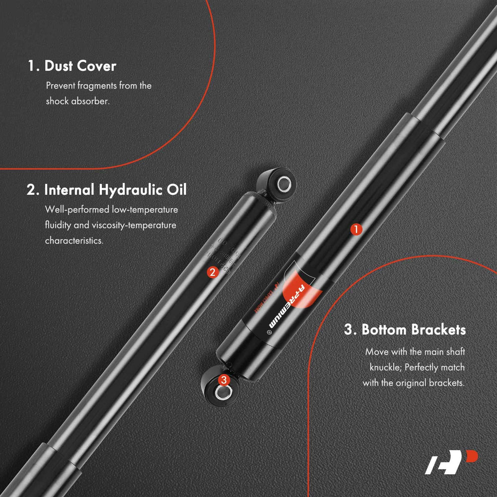 Close-up of A-Premium rear shock showing gas-filled design for stable control.