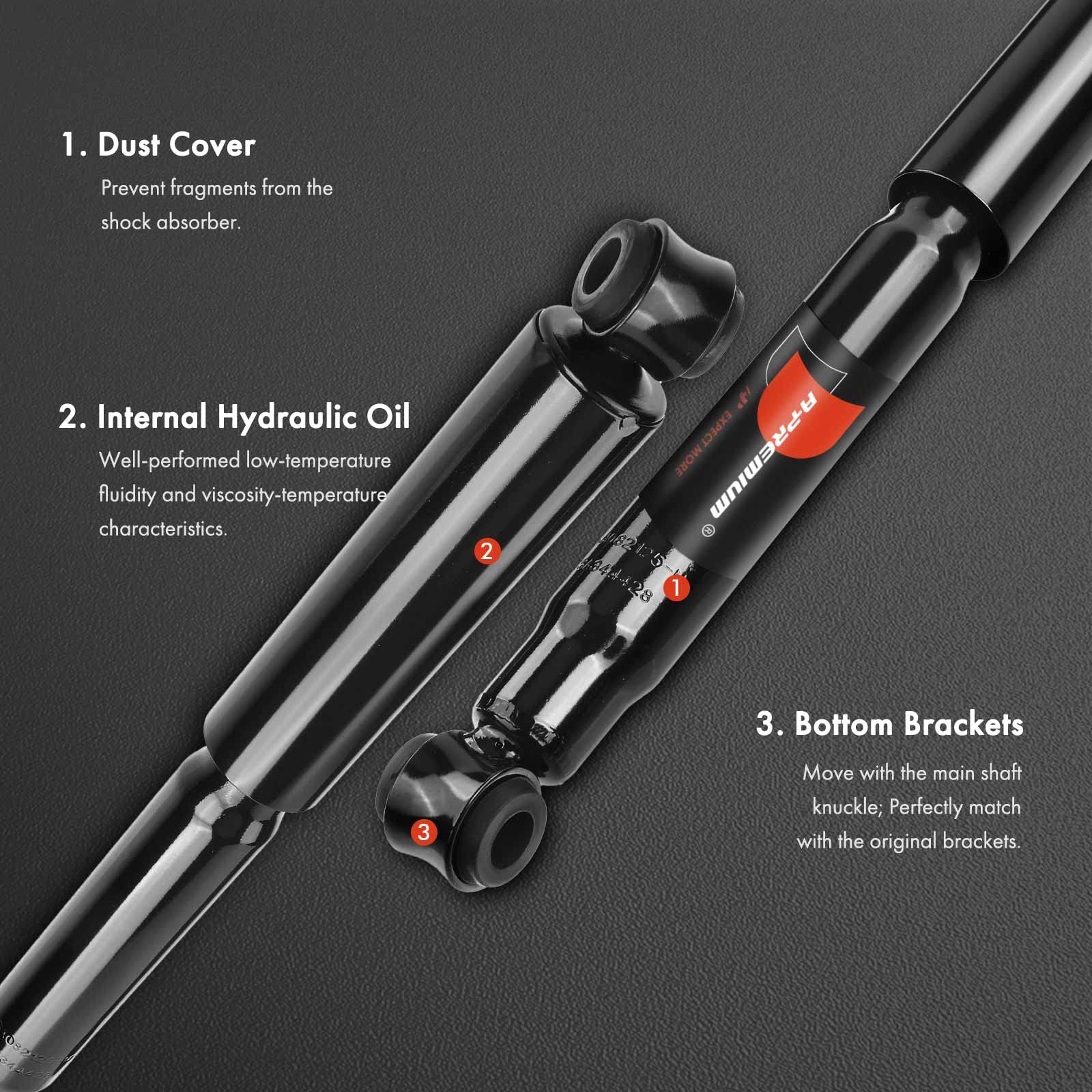 A-Premium rear shocks for Pickup 1984-1995 enhance stability on rough roads.