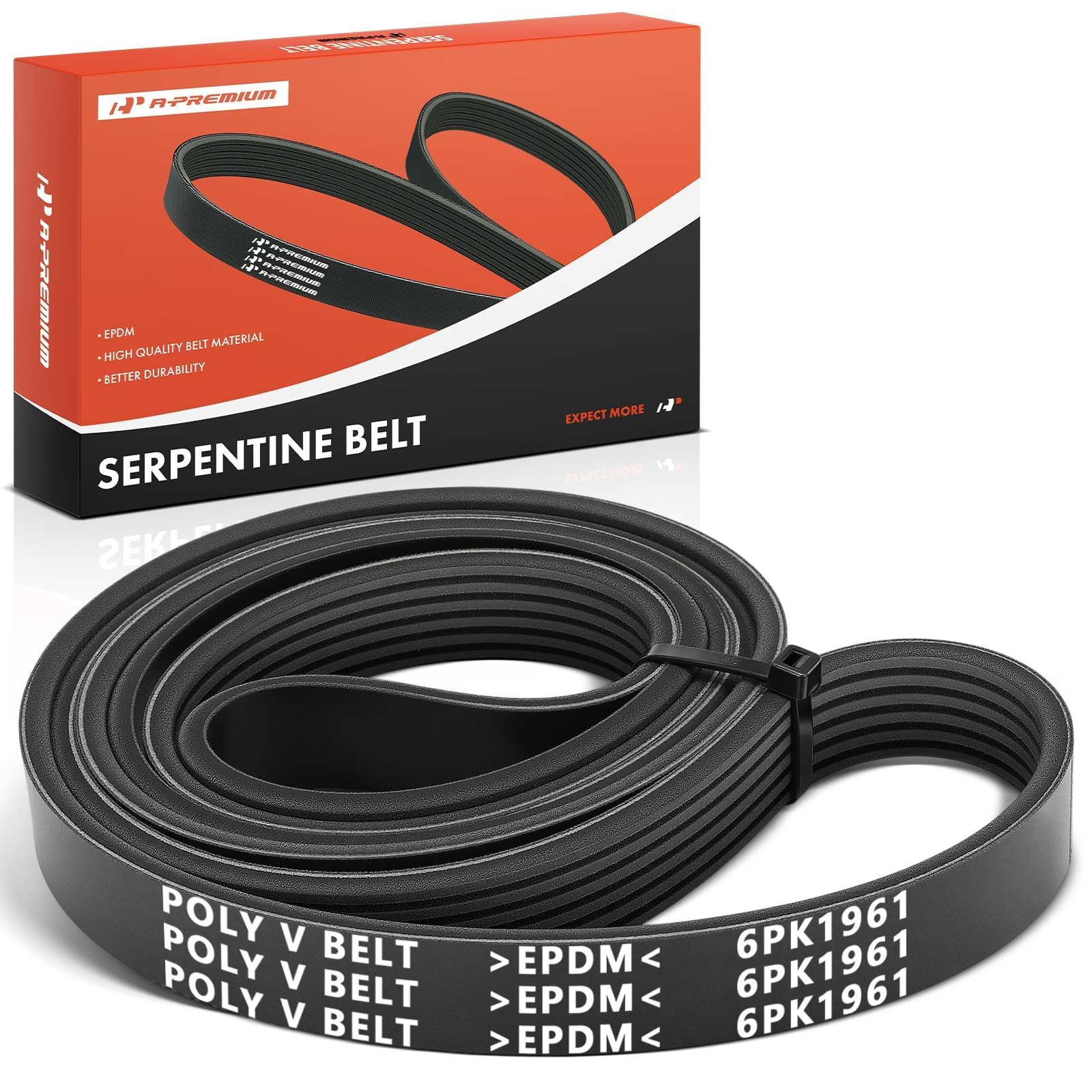 A-Premium serpentine belt 77.25-inch side view for precise fit
