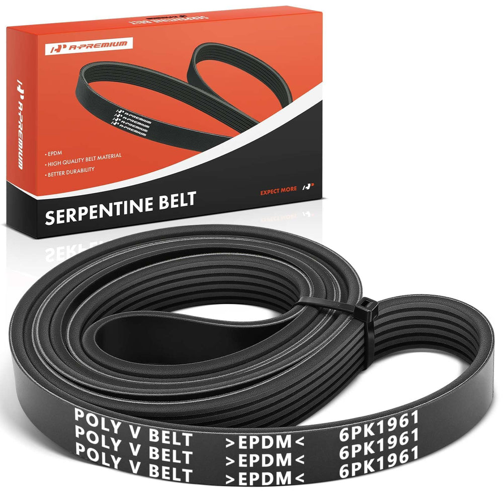 A-Premium serpentine belt 77.25-inch side view for precise fit