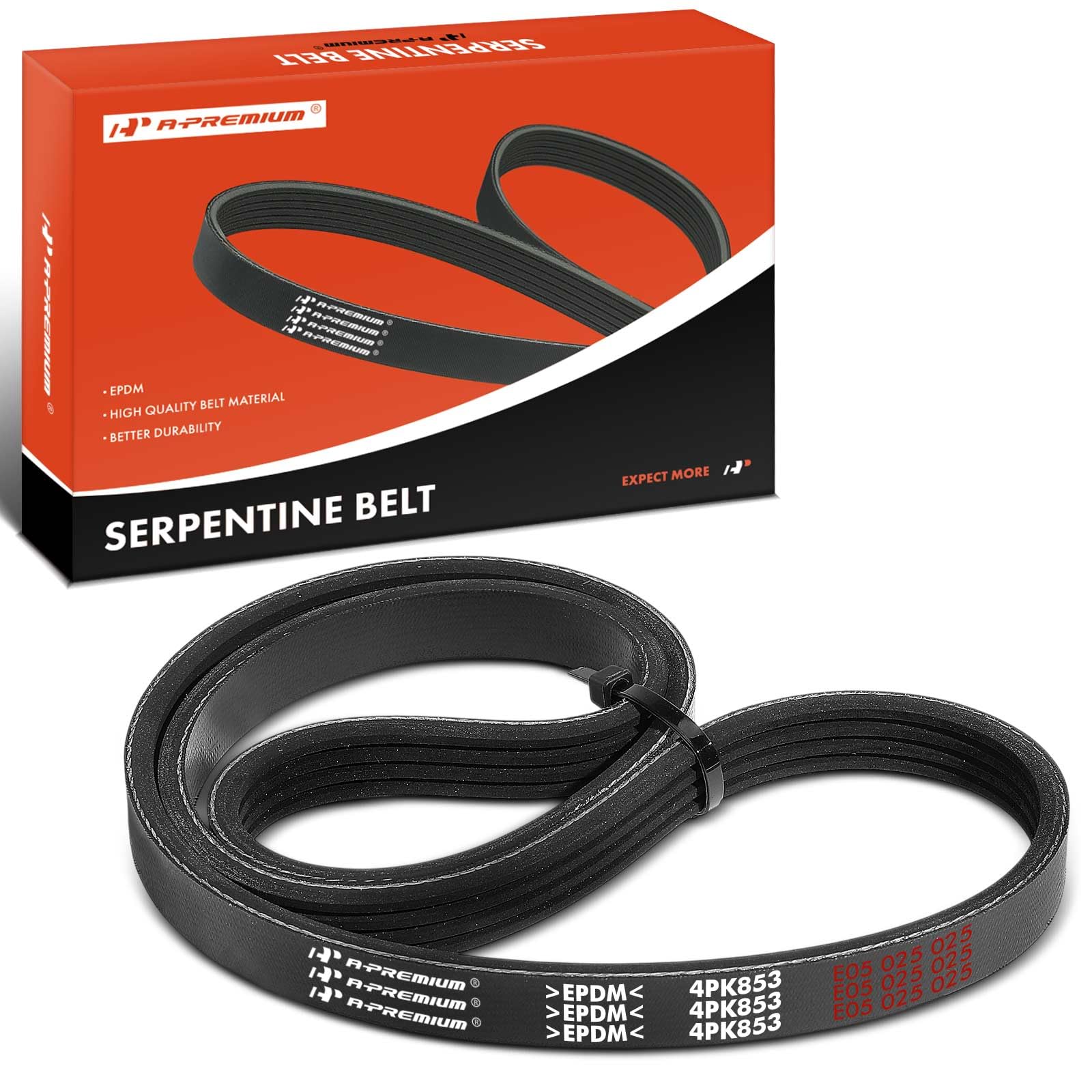 A-Premium serpentine belt closeup showing four ribs for durable drive