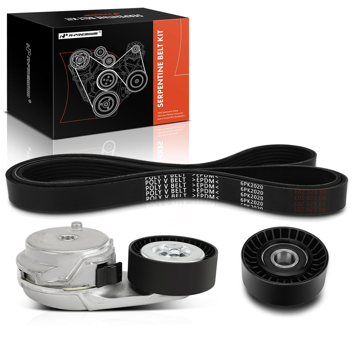 A-Premium serpentine belt drive kit front view with complete replacement components