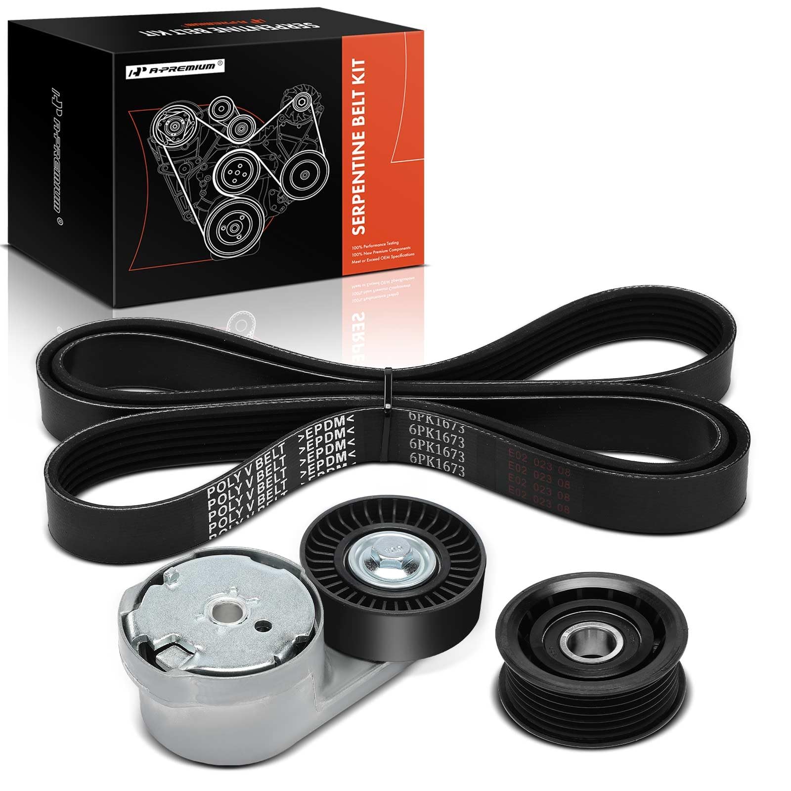 A-Premium serpentine belt kit front view on a DOHC 3.6L engine for smooth operation
