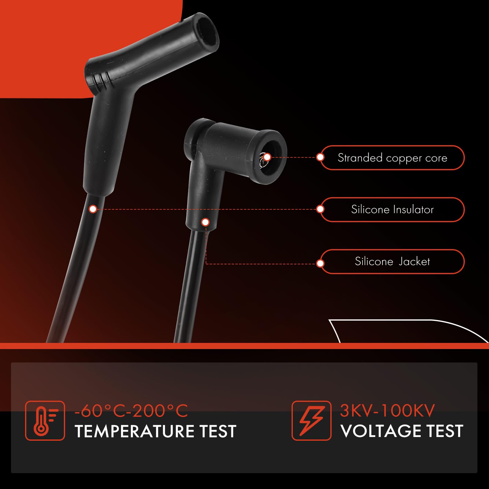 A-Premium silicone boots protect wires from heat and wear under hood conditions