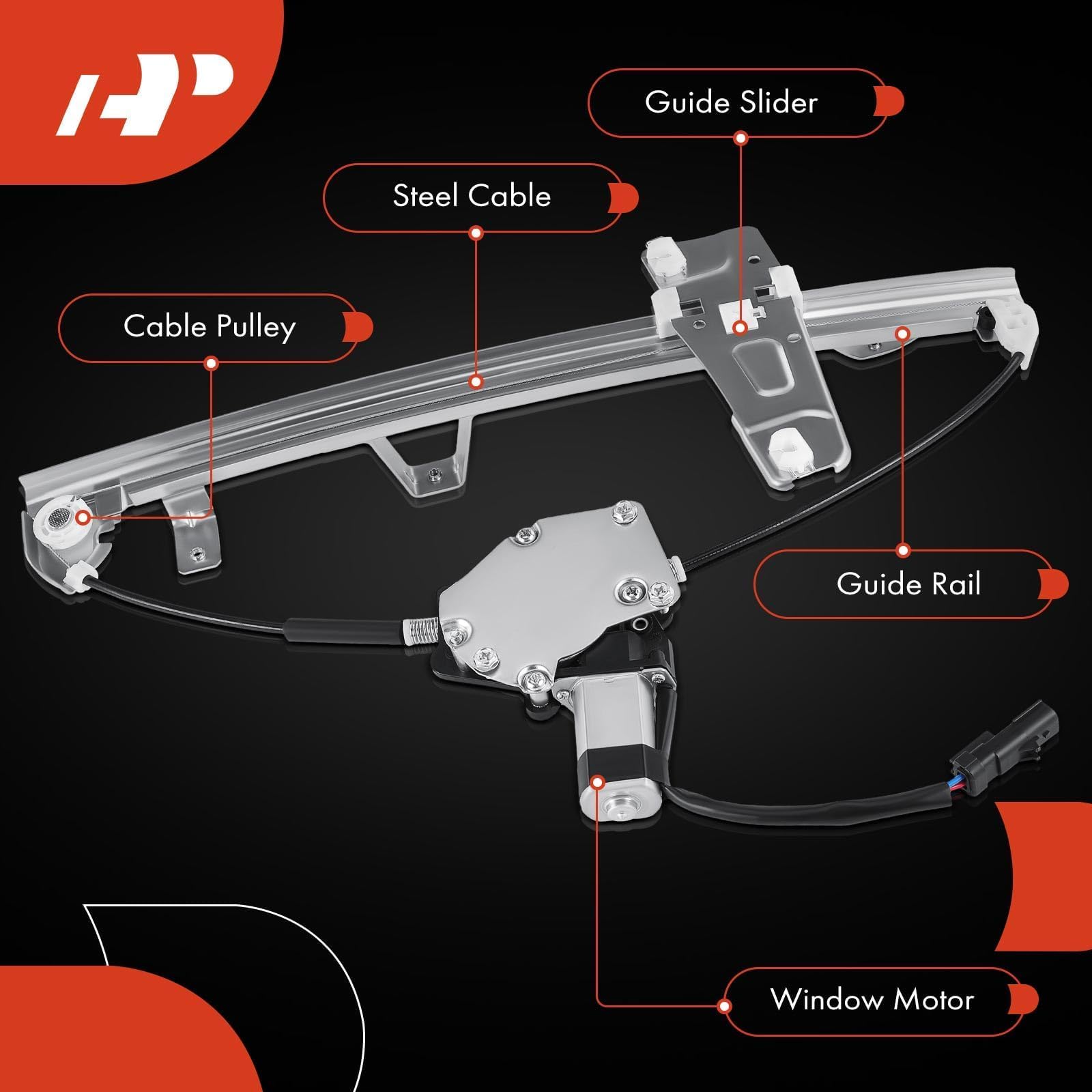 A-Premium smooth quiet regulator operation visual emphasizing seamless window movement.