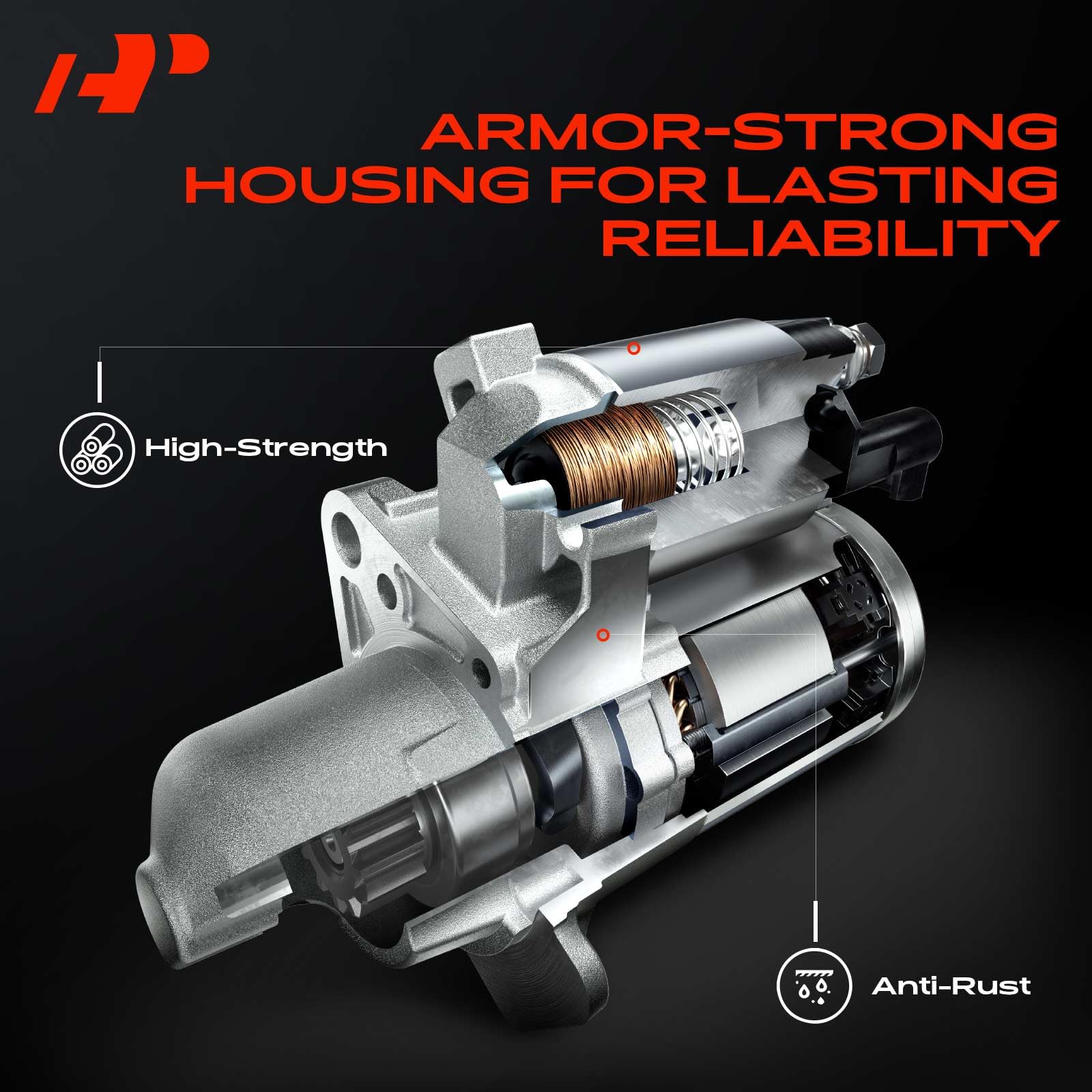 A-Premium starter motor packaging design ready for installation.