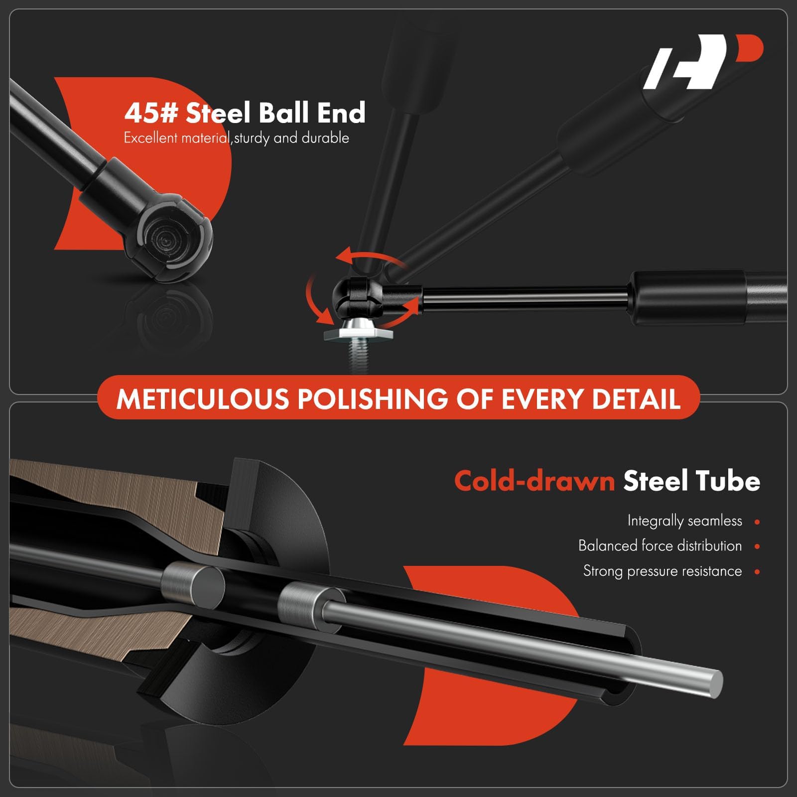 Brushed rod finish on the tailgate shock signals long-lasting performance