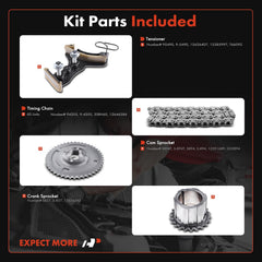 A-Premium timing chain kit contents laid out for GM engines