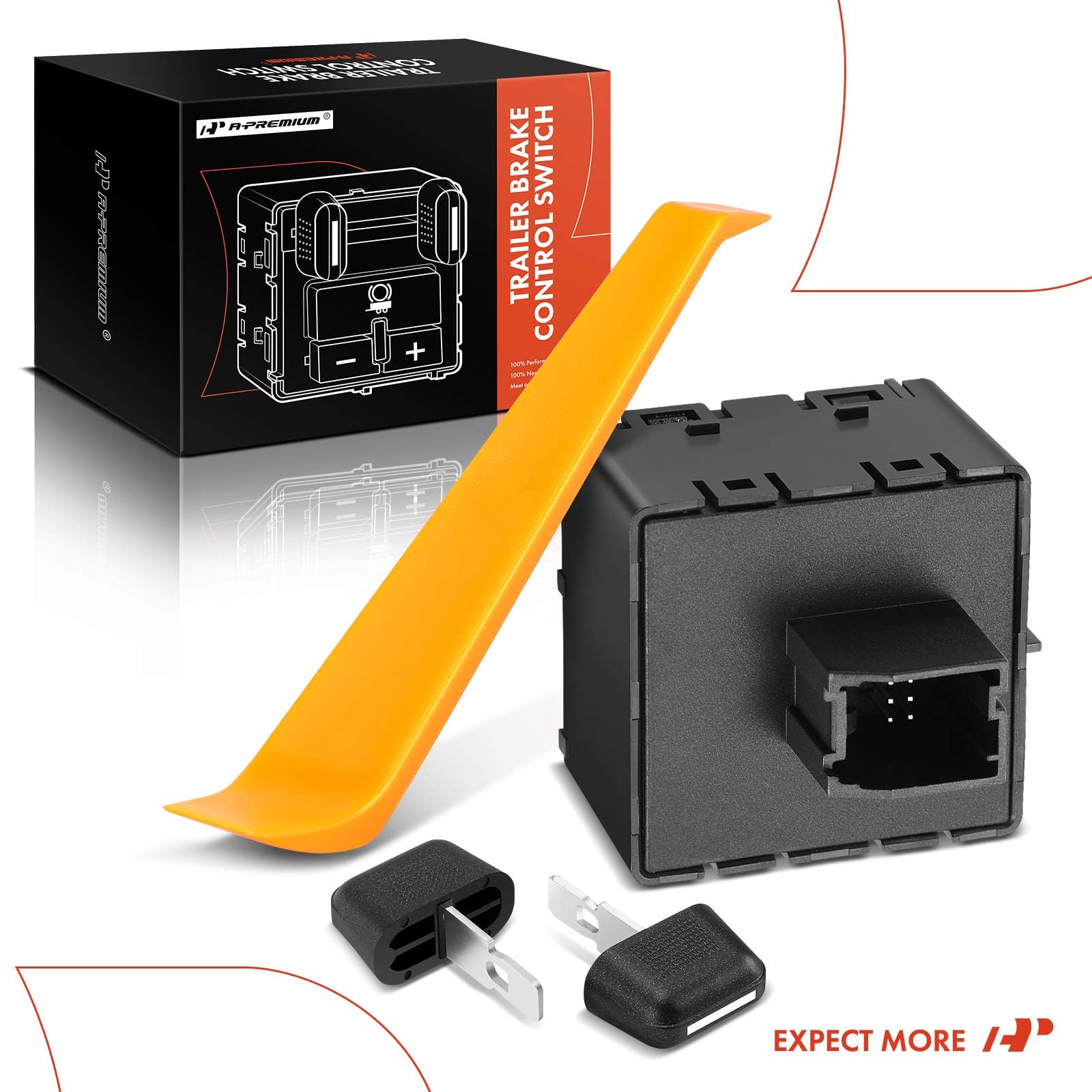 A-Premium Trailer Brake Control Switch vehicle fitment label confirms supported models.