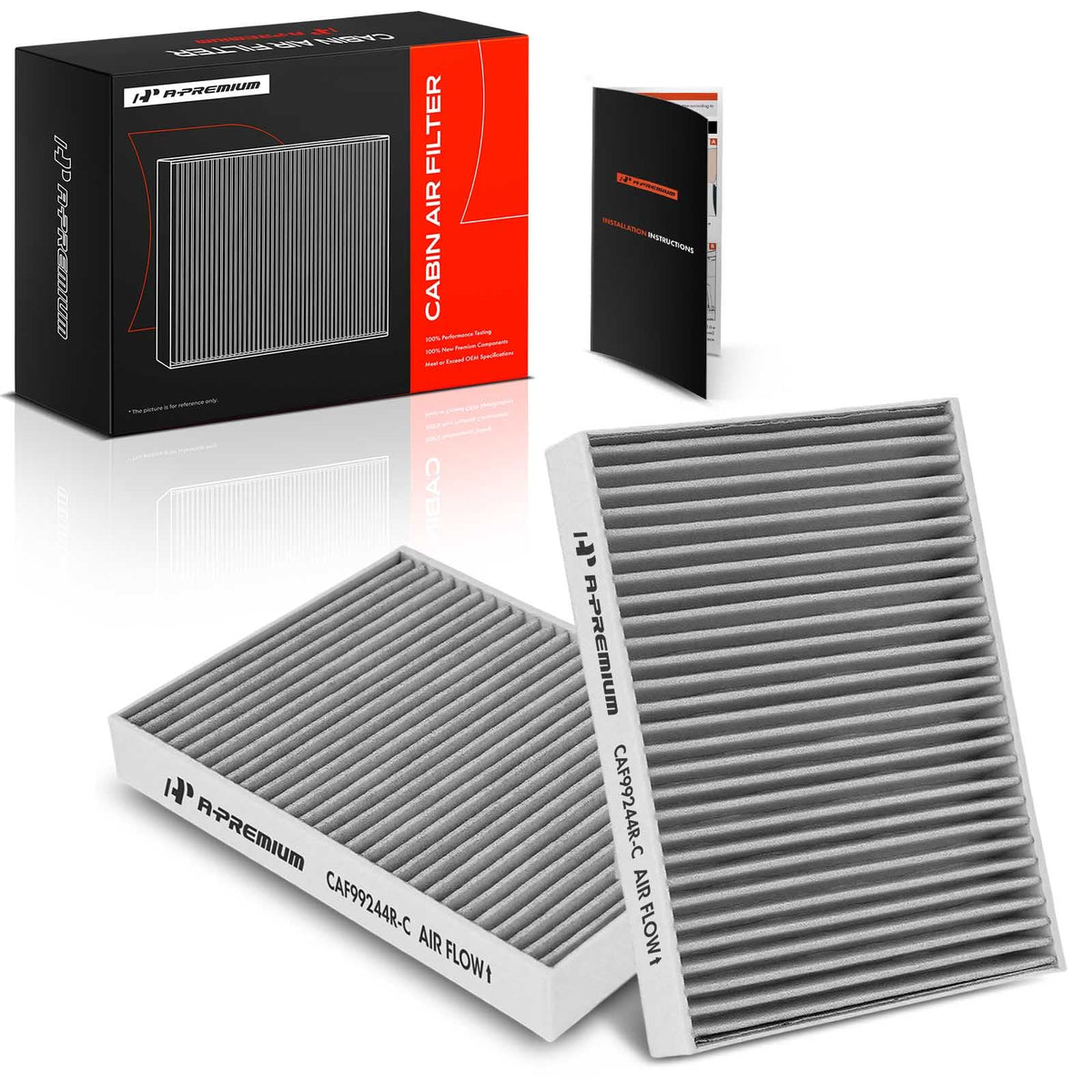 A-Premium two-piece cabin air filter box with activated carbon for BMW interiors.