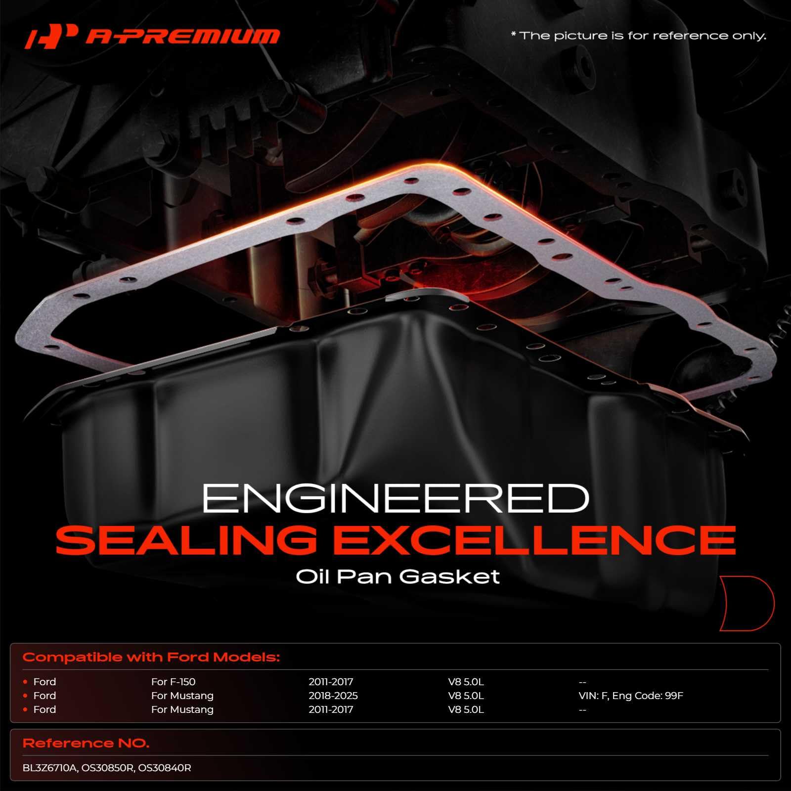 A-Premium V8 5.0L gasket close-up shows silicone construction for a seal