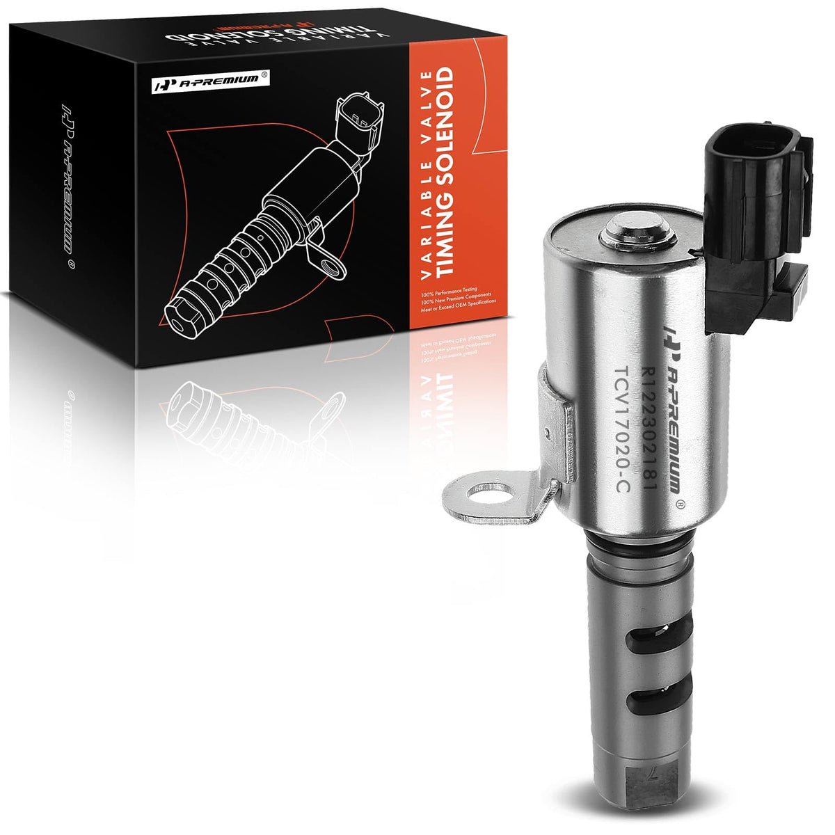 A-Premium VVT solenoid close-up showing silver housing for durable timing control