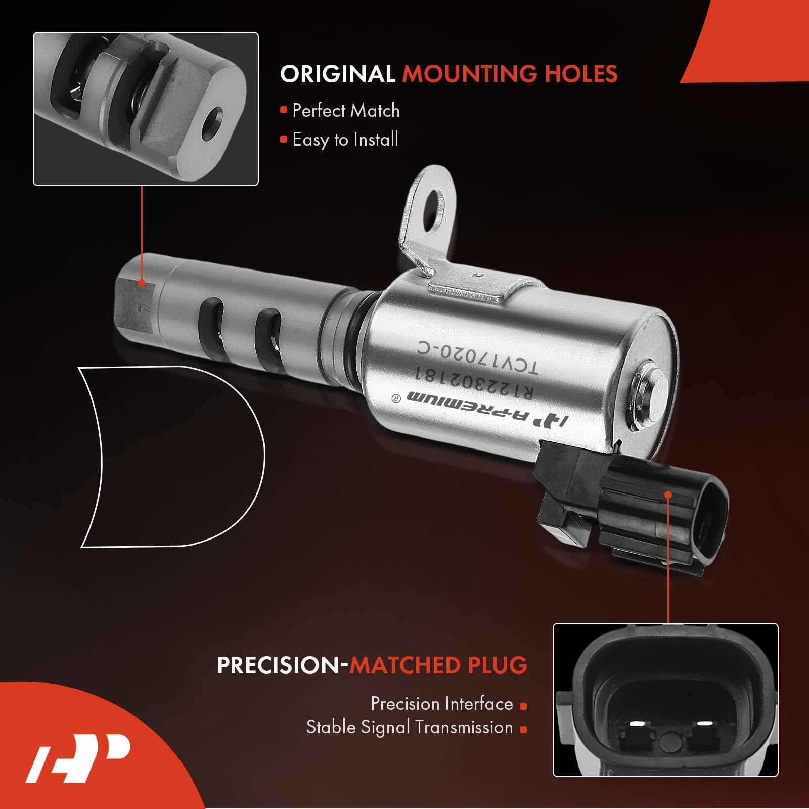 A-Premium VVT solenoid compatibility label shows reference numbers