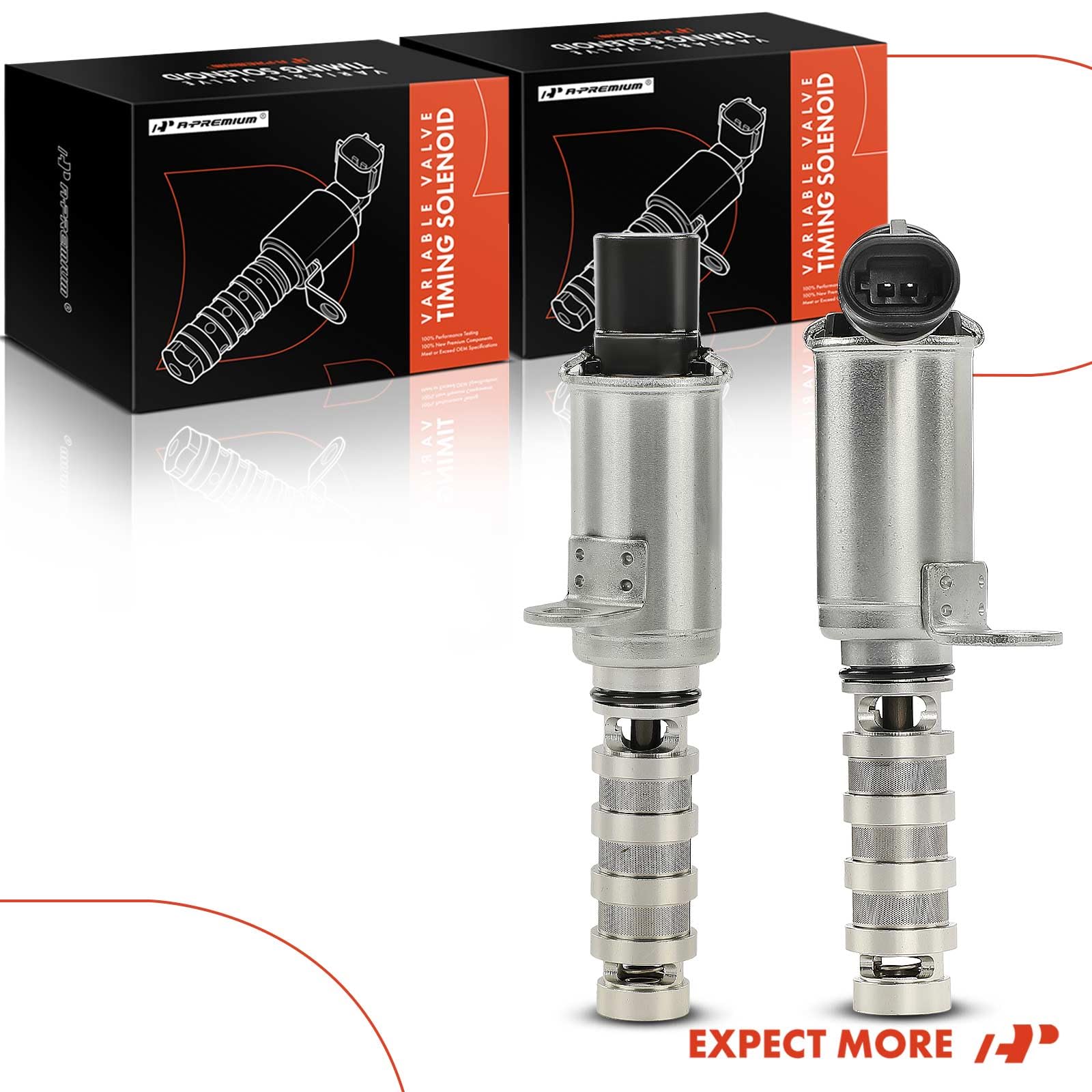 A-Premium VVT solenoid with durable plastic housing for direct replacement.