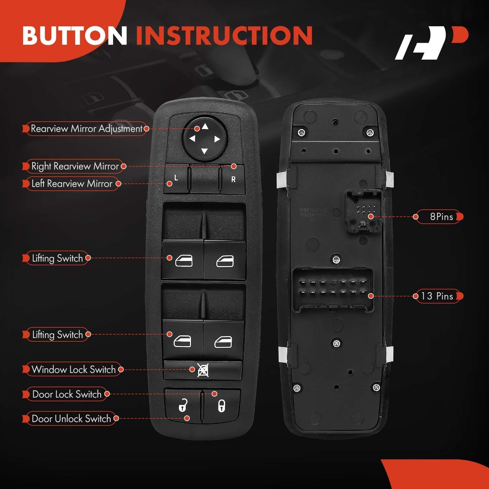 Chrysler 200 2015-2016 front-left window switch ready to replace