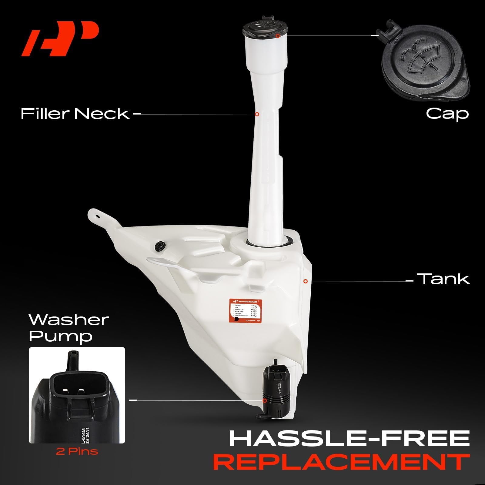 A-Premium reservoir filler neck enables easy refilling during maintenance.