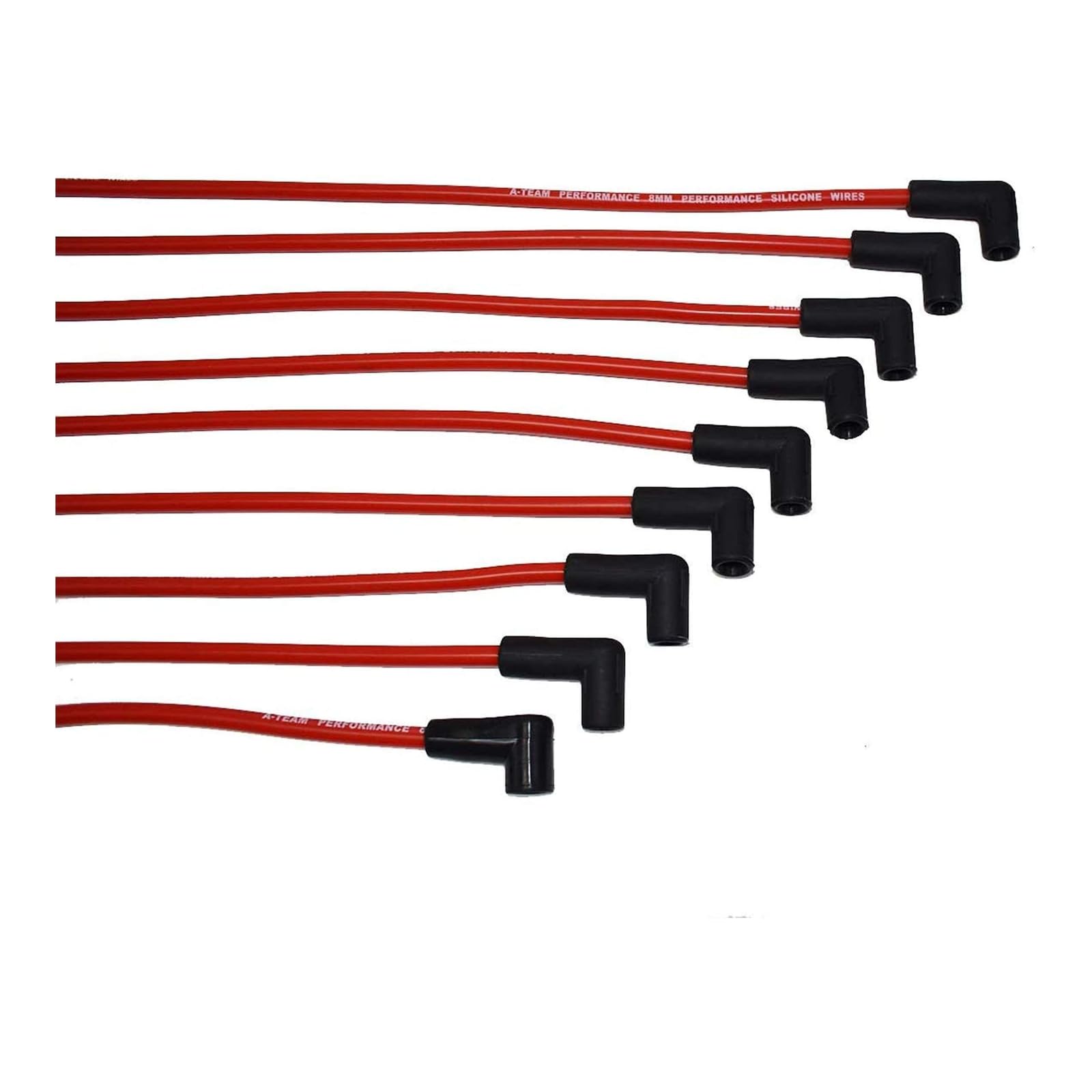 Close-up of A-Team Performance wires showing heavy glass braid for heat resistance.
