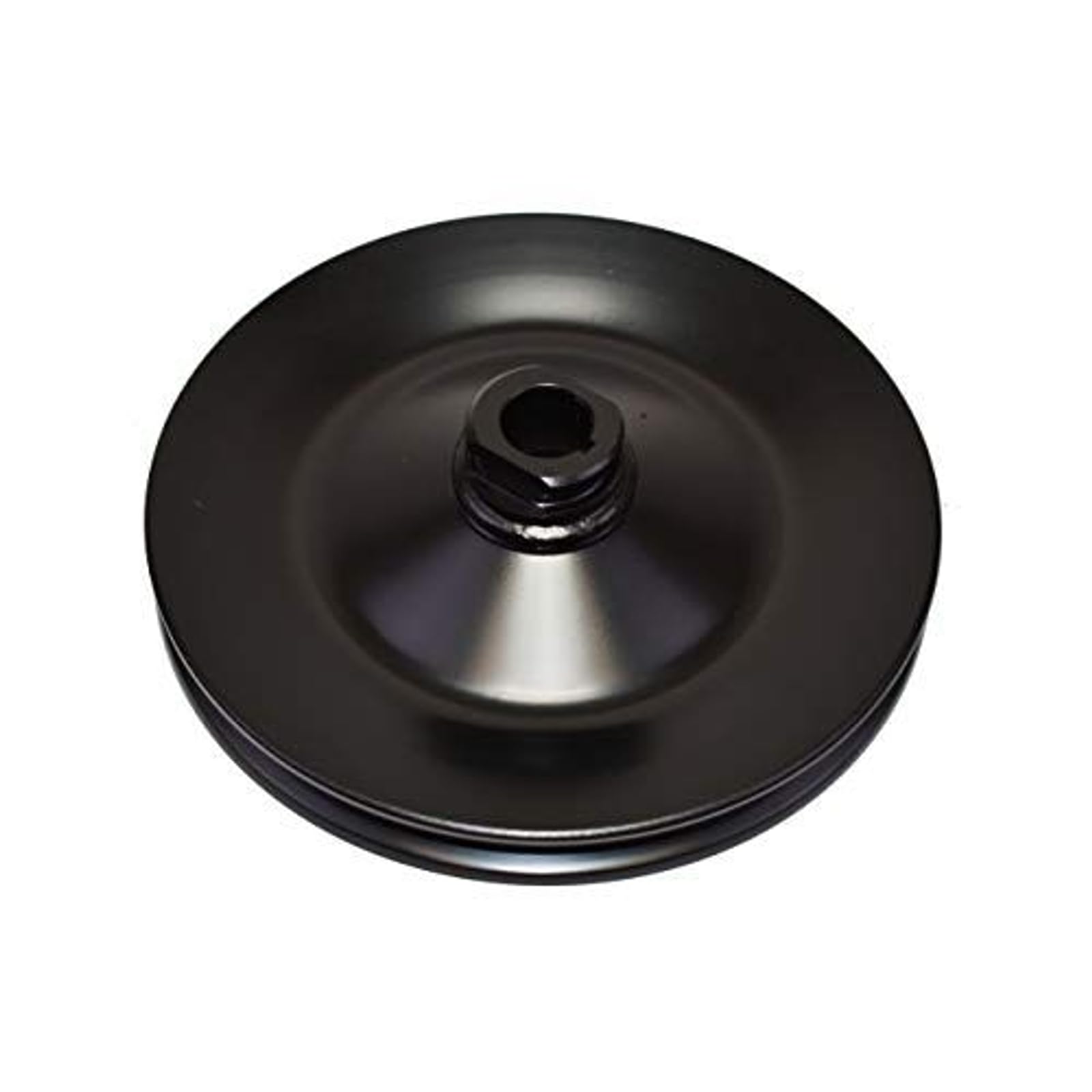 A-Team Performance steel keyway pulley, front view, showing rugged construction for steady steering.