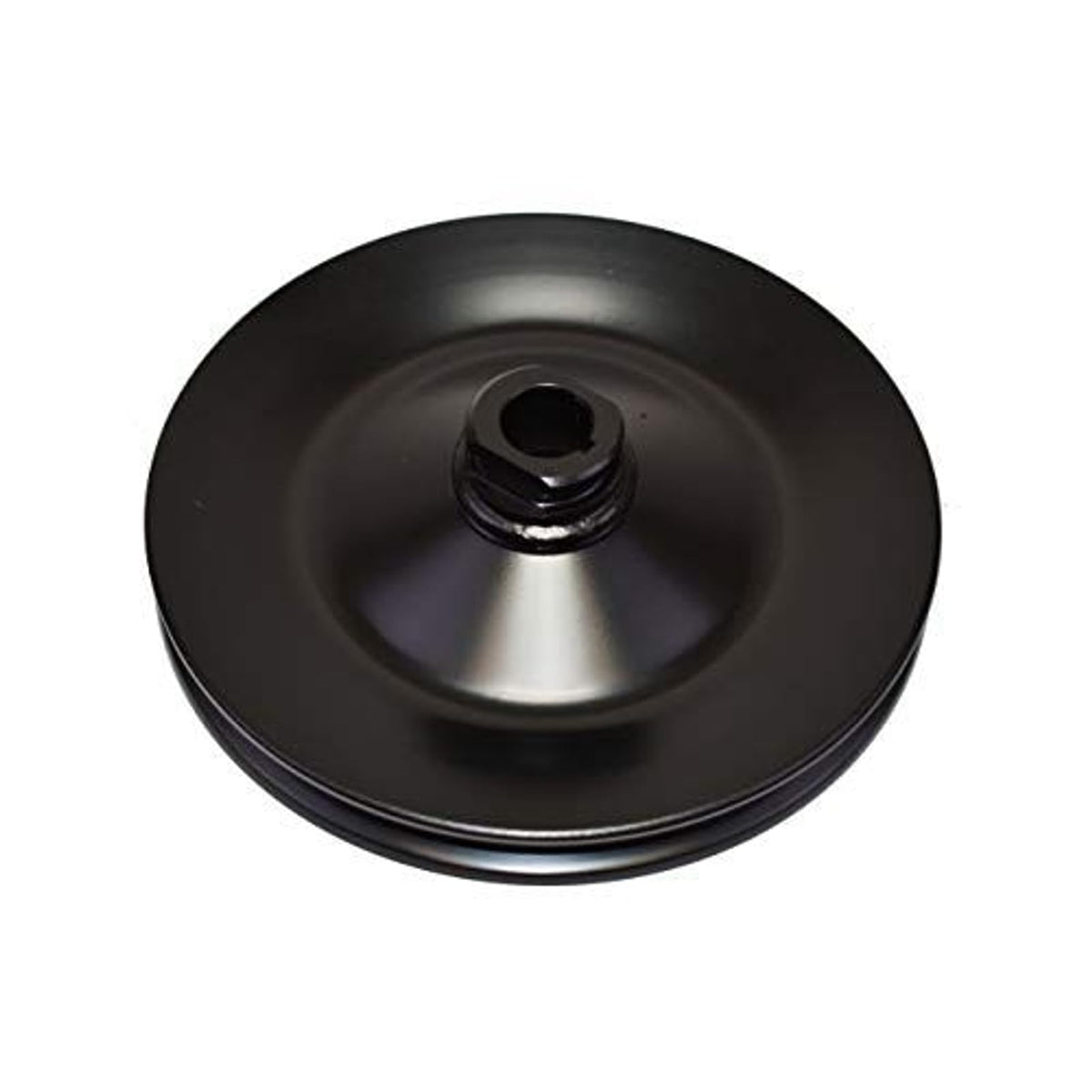 A-Team Performance steel keyway pulley, front view, showing rugged construction for steady steering.